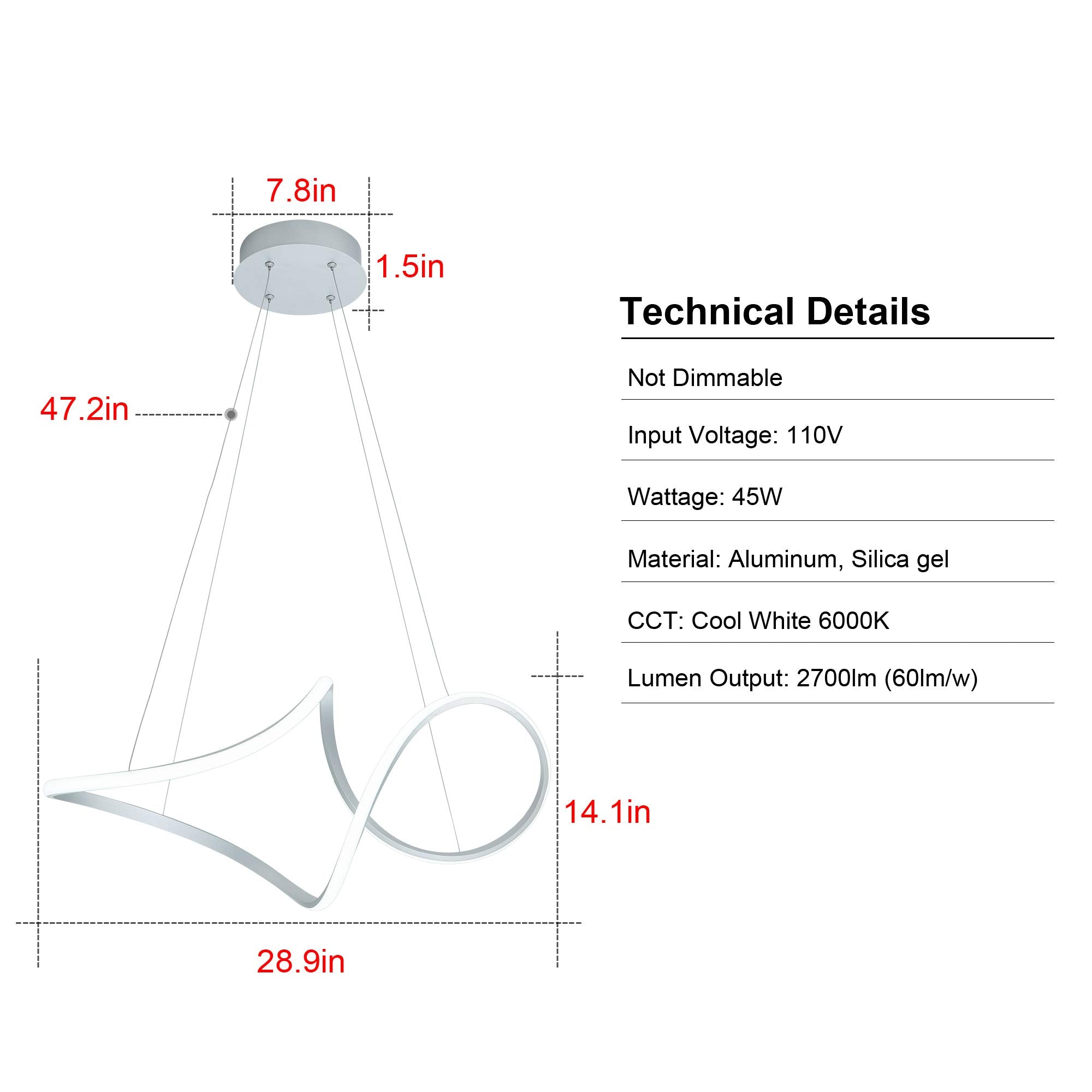 Sunmoo Contemporary Chandelie, Led Pendant Light With Irregular Rings, Not Dimmable 6000K Cool Light, Adjustable Pendant Light F