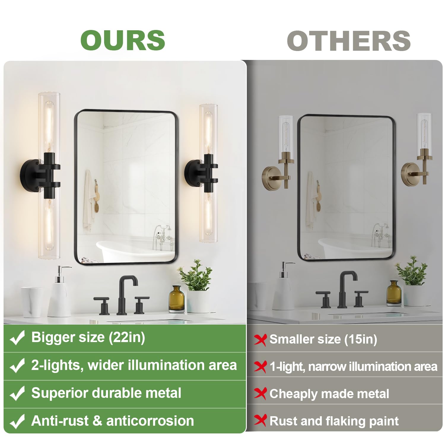 Wall Sconces Set Of Two, Hardwired Matte Black Bathroom Sconces Wall Lighting With Clear Glass, Modern Sconces Wall Decor Set Of