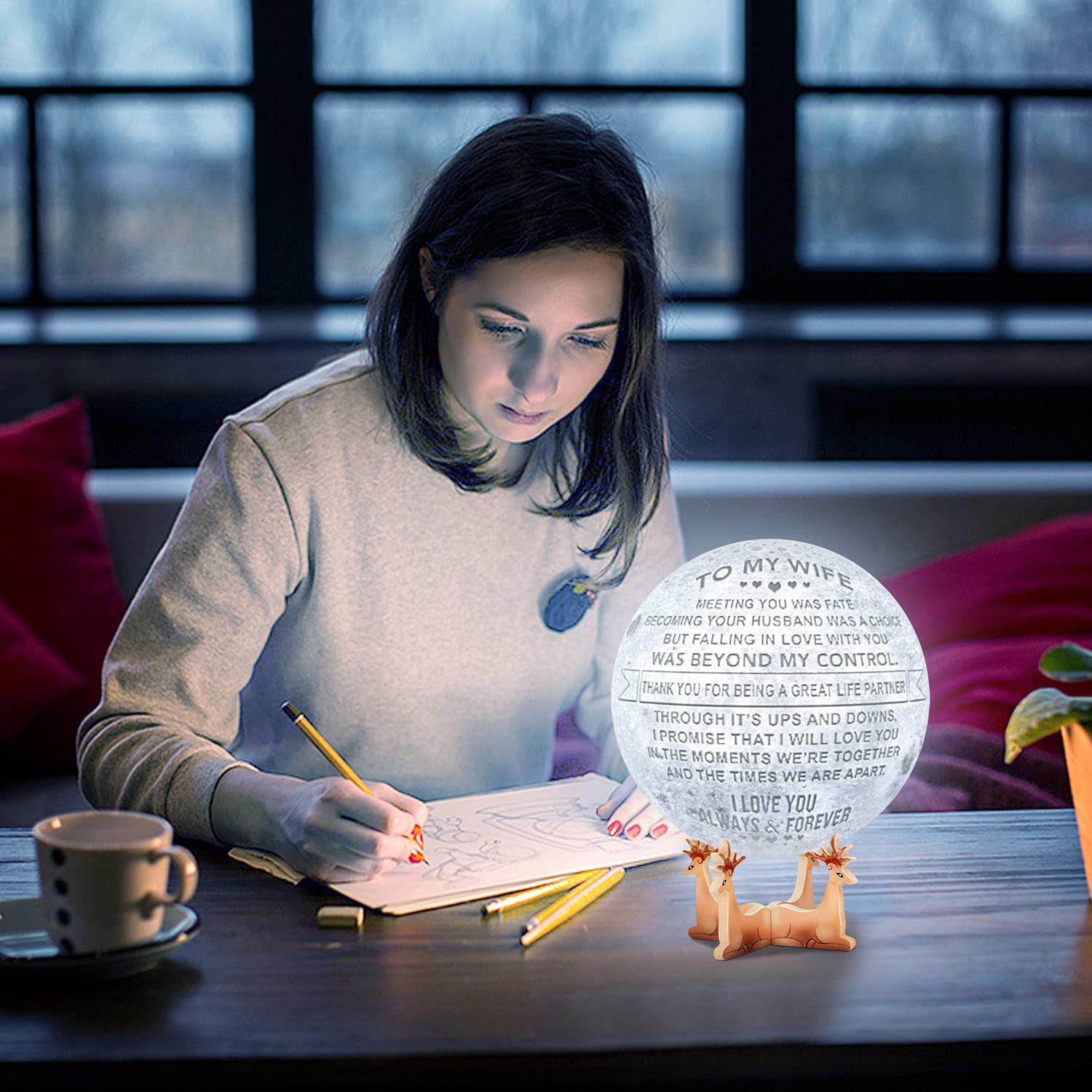K KENON 3D Moon Lamp Personalized Gift for Wife, 5.9 Inch, PLA Material, For Wife-01, Model B07L4Q6MD8