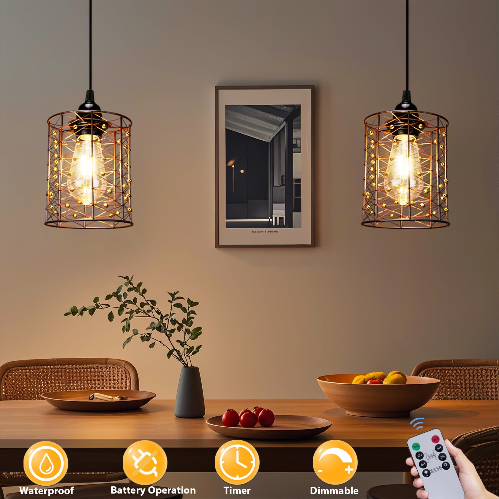 ALL FORTUNE Battery Operated Hanging Outdoor Chandelier, Copper, Reddish Brown, Small, Model KF61835-BO, Ideal for Gazebo and Patio