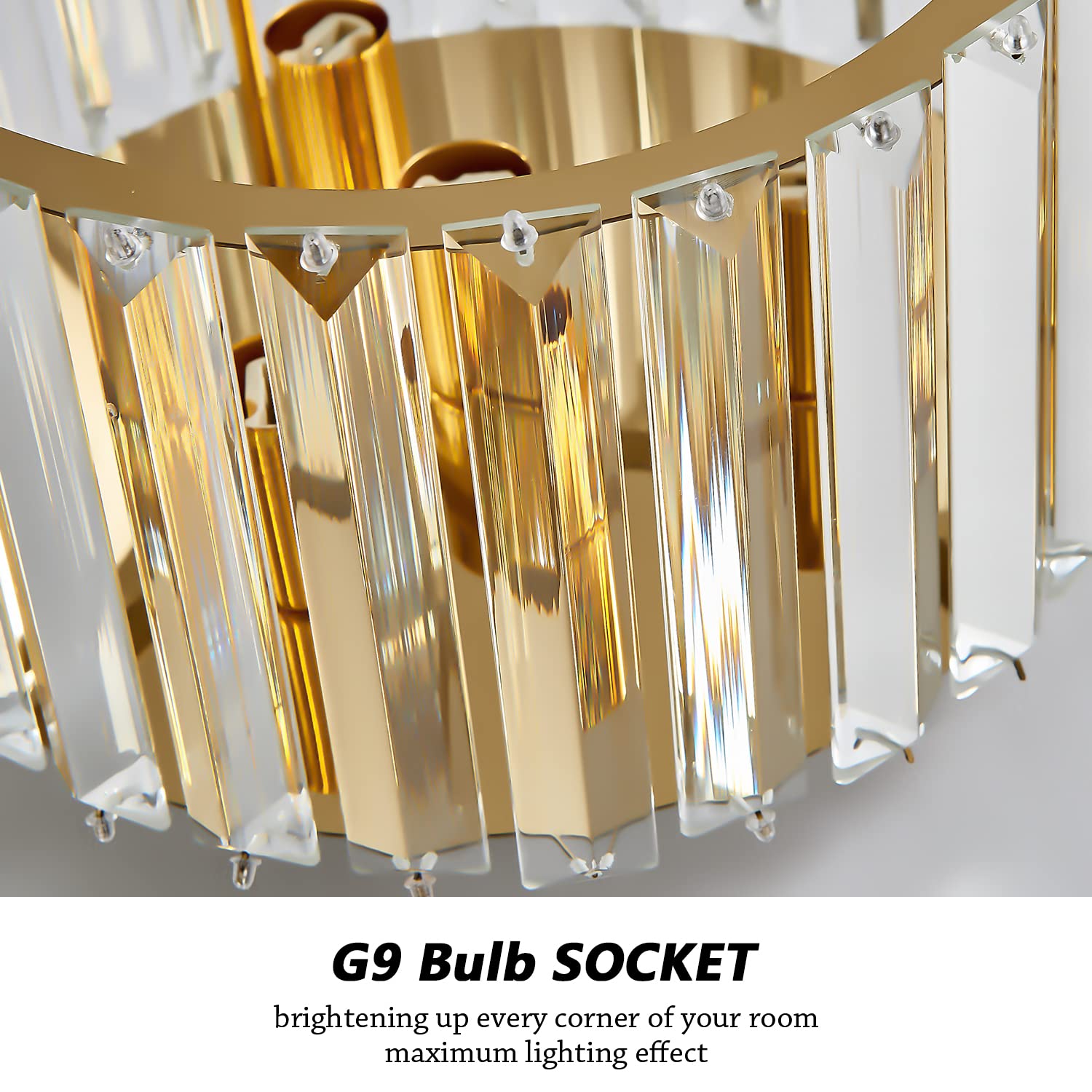 BUXVRCS Modern Crystal Ceiling Light Fixture, Mini Flush Mount Chandelier, Gold, H 5.89in  x W 8.66in , G9 Socket, Model Ty-1