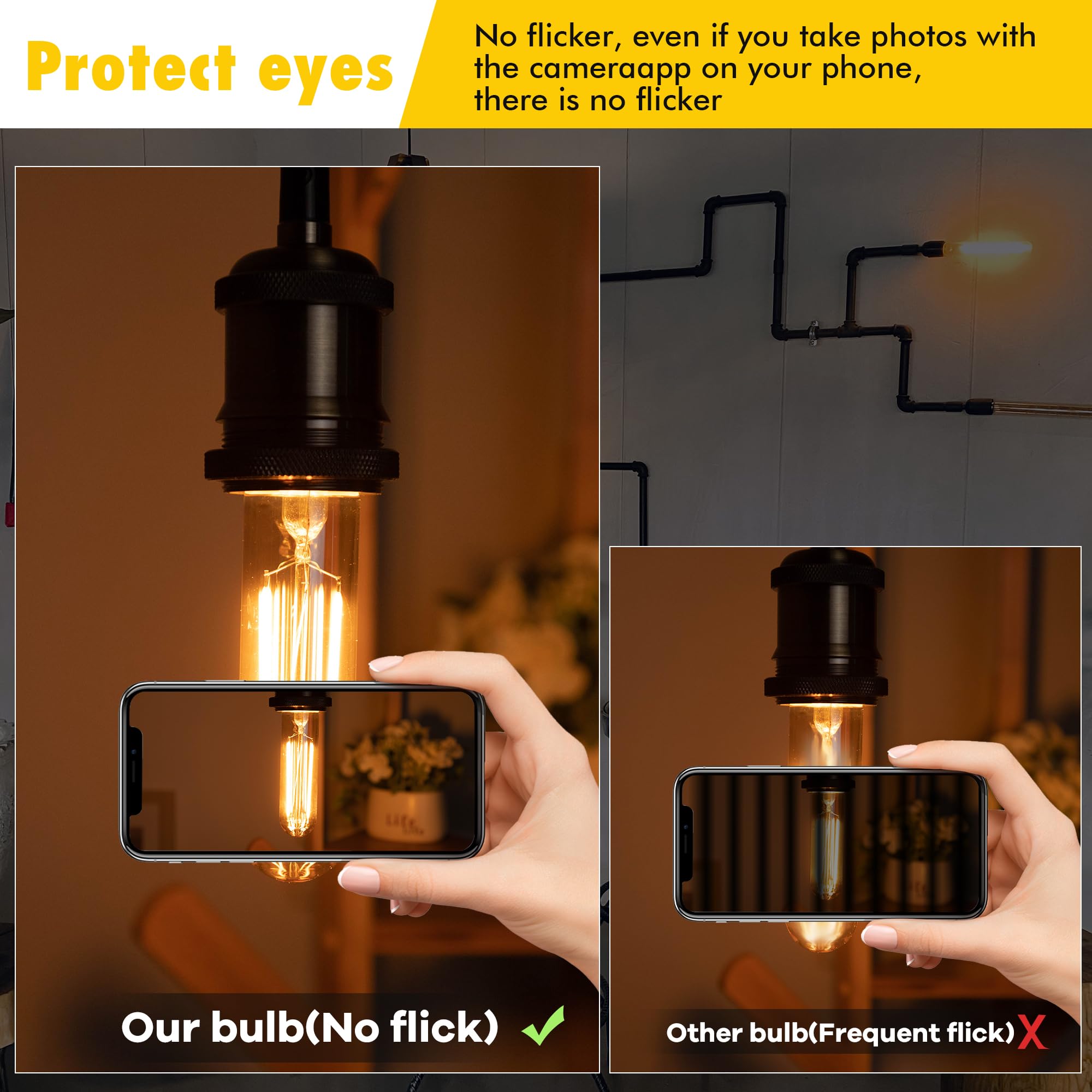 Grensk Dimmable E26 Led Edison Tubular Light Bulbs 40W, 4.96 Inches T10 T30 4W 350Lumens Vintage Light Bulbs,2200K Soft White Flicker-Free For Chandelier Light Or Industrial Wall Sconces,2 Pack