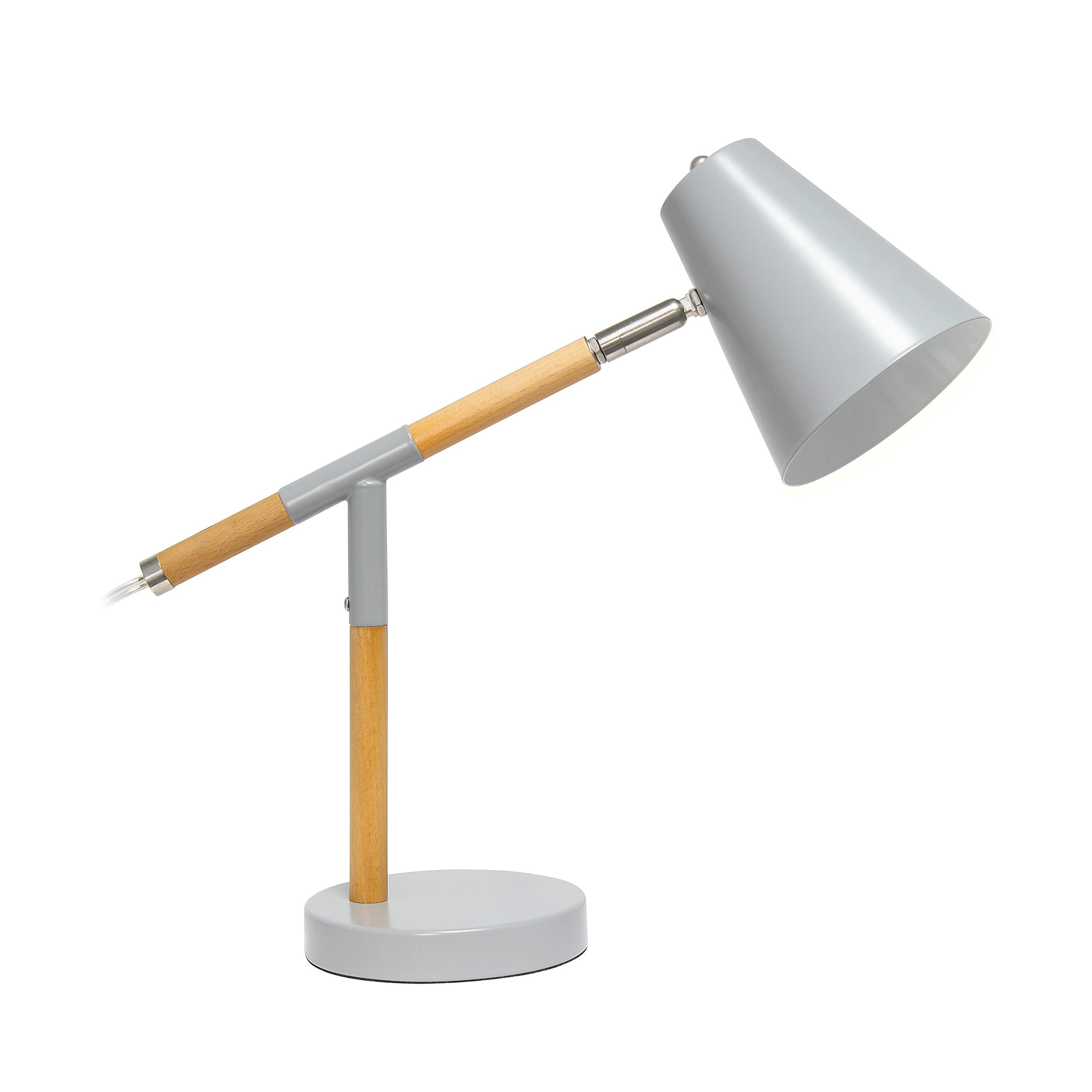 Simple Designs Ld1059-Gry Gray Matte And Wooden Pivot Desk Lamp