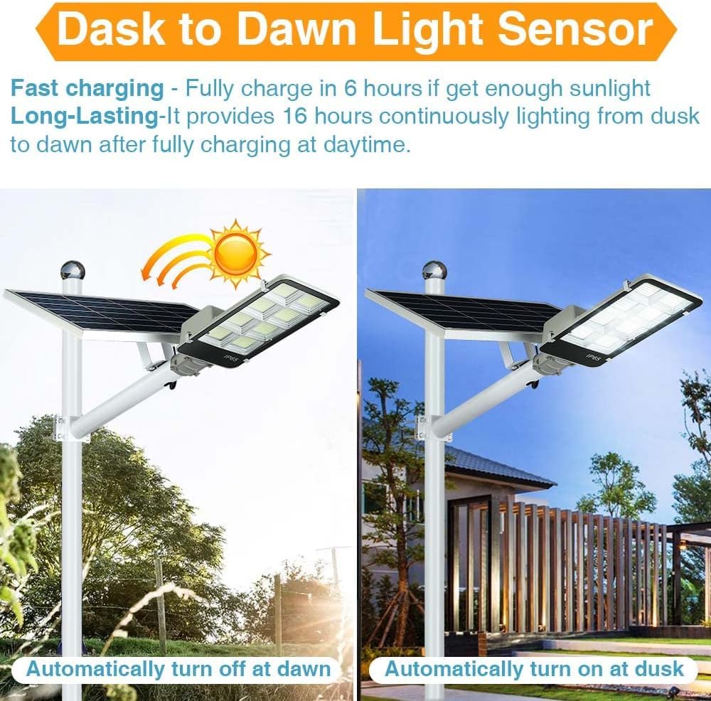DENGMALL 8000W LED Solar Street Light, Waterproof Outdoor Security Flood Light with Remote Control, Black, Model DMTYNLD-017