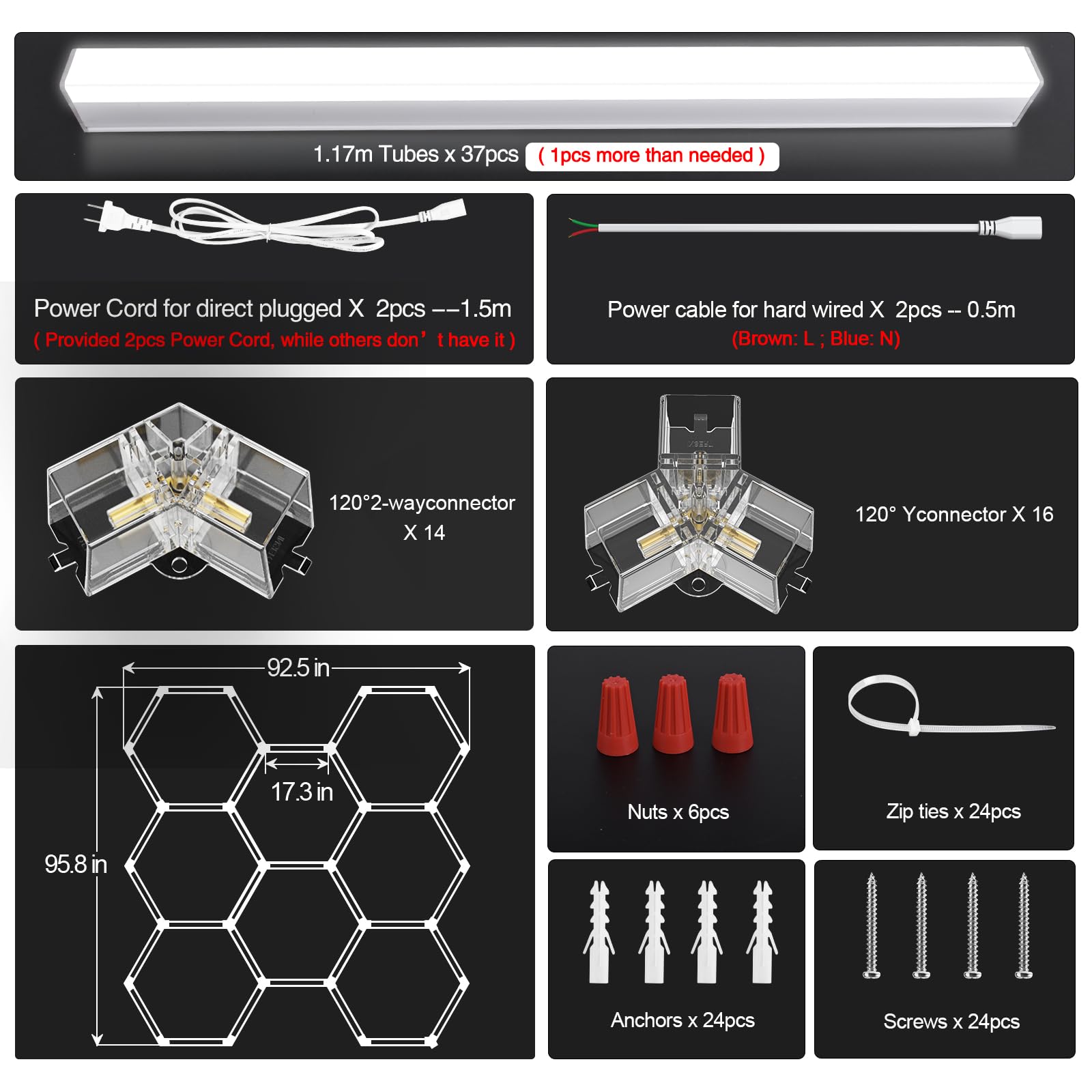 Modern Hexagon Garage Light: Higher Brightness 38880 Lumens Honeycomb Garage Light, 8 Grid Systems 6500K, Hexagon Garage Grid Li