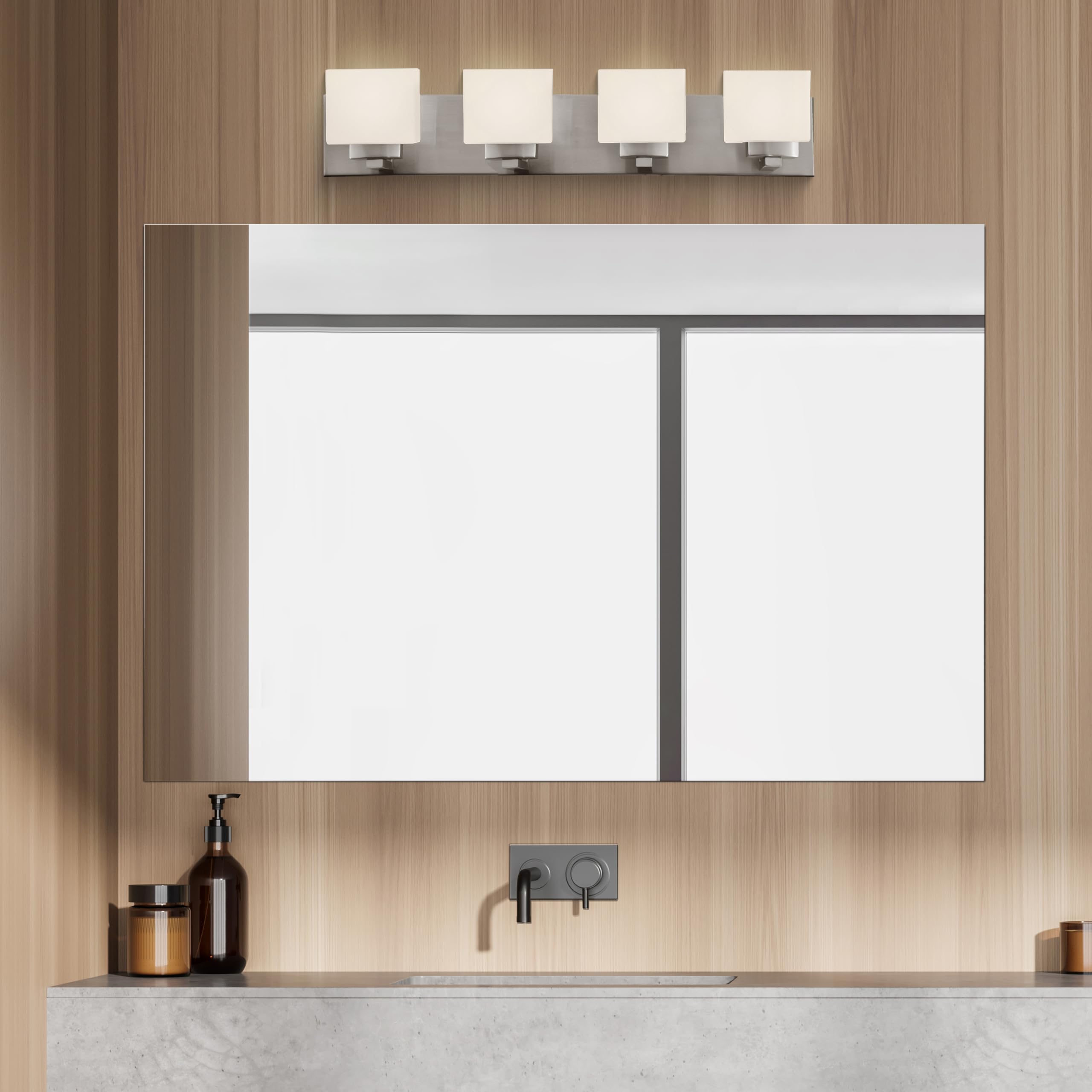 Design House Dove Creek 4-Light Vanity Light Dimmable Frosted Glass Satin Nickel Model 578013