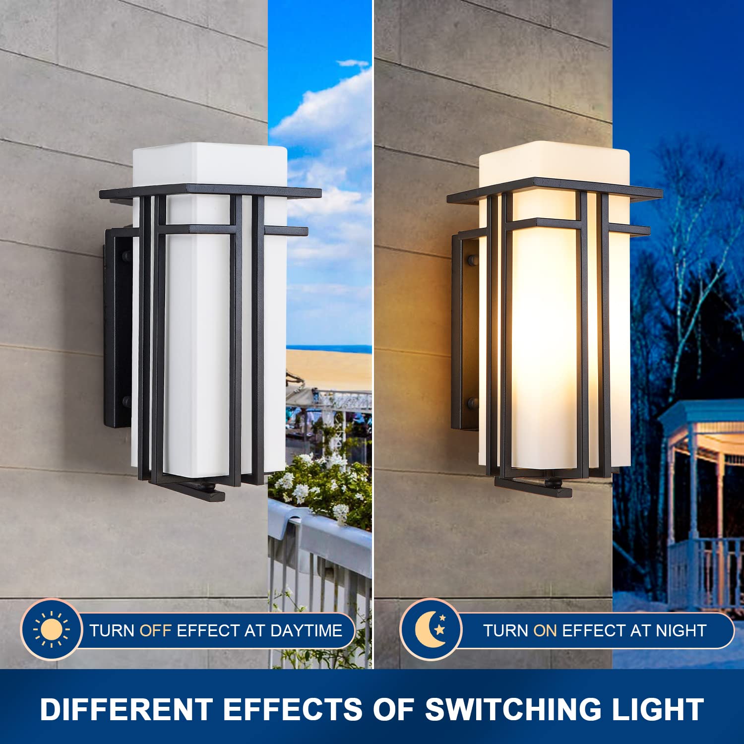 EERU Outdoor Wall Lantern - Waterproof Metal Fixture, 15.35" H x 6.7" W, Black, Frosted Glass - Ideal for Entryways, Yards, and Por