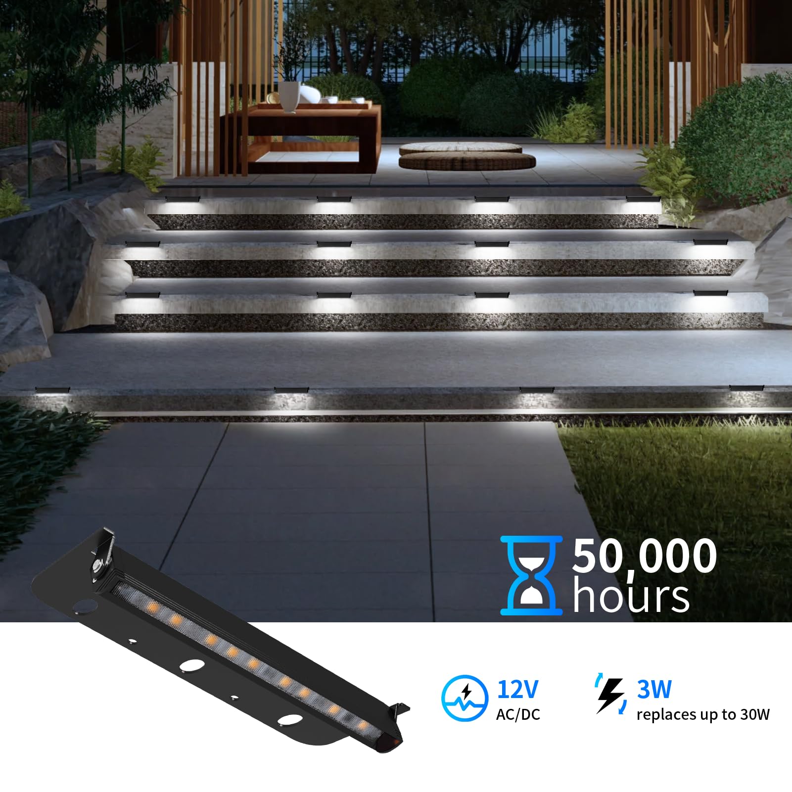 Kwinmyso 8-Packs 3W 7Inch Led Hardscape Paver Lighting,12V Ac/Dc Low Voltage Retaining Wall Lights,Landscape Lighting,5000K Daylight White Outdoor Step Light,50,000 Hours Lifespan-Black