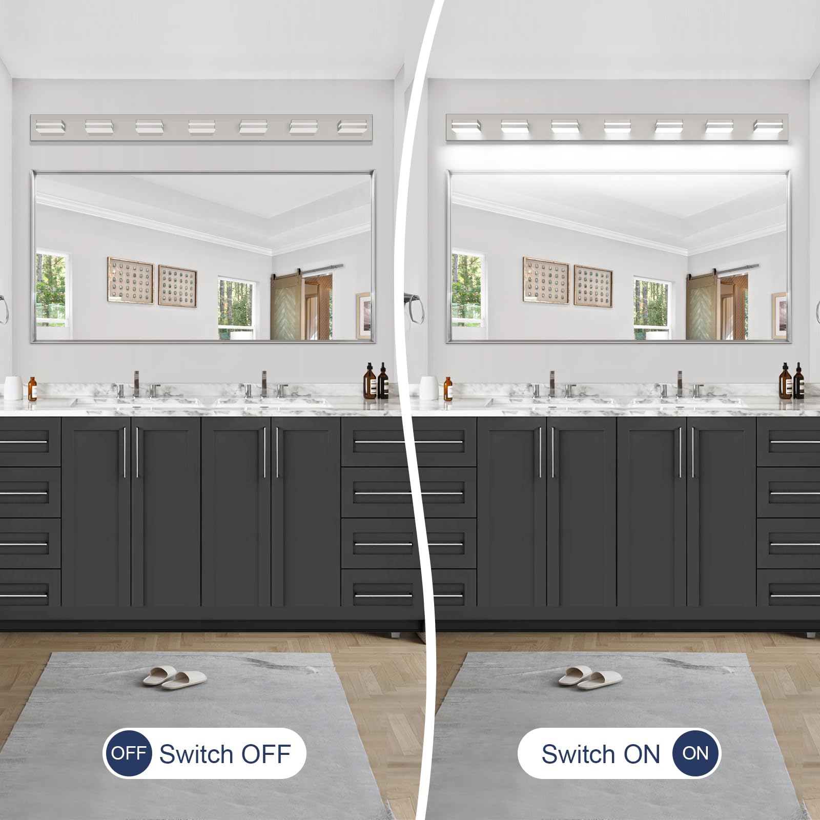 Sinerise Led Modern Bathroom Vanity Light Fixtures (7-Light  55-Inch)  Brushed Nickel Modern Acrylic Bathroom Wall Lighting Fixtures Over Mirror (Cool White 6000K)