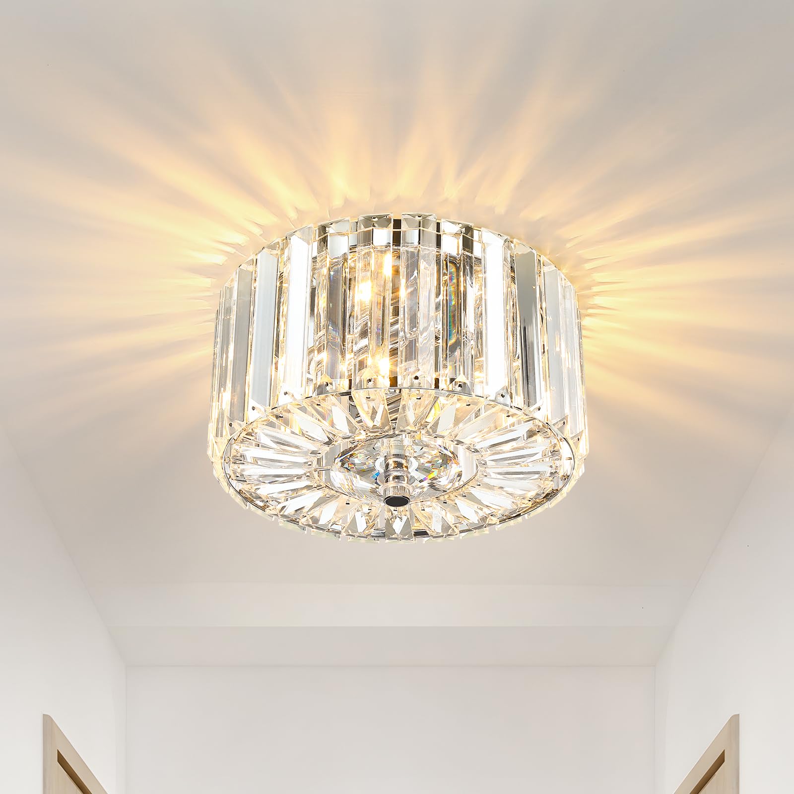 pasentel Crystal Ceiling Light  Modern Semi Flush Mount Ceiling Lighting Fixture  8.89 Round Hallway Lighting Fixtures for Kitchen Entryway Laundry Room  2-Light  Chrome  XDD007-1-CH
