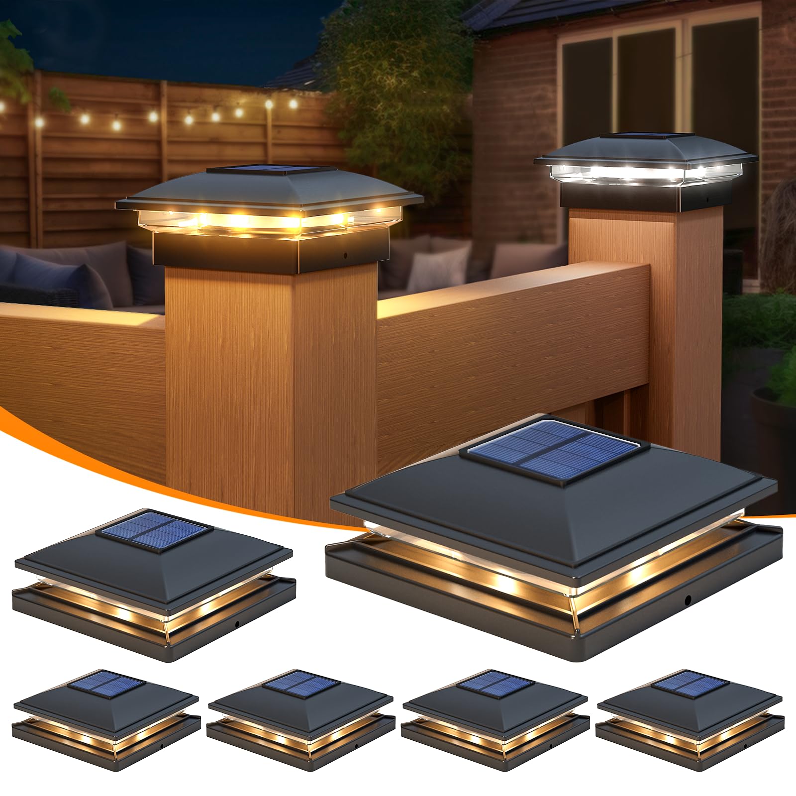 APONUO Solar Post Cap Lights,6 Pack 2-Modes Bright 4x4 Post Solar Lights Outdoor Waterproof Garden Patio Fence Deck Decor for Fe