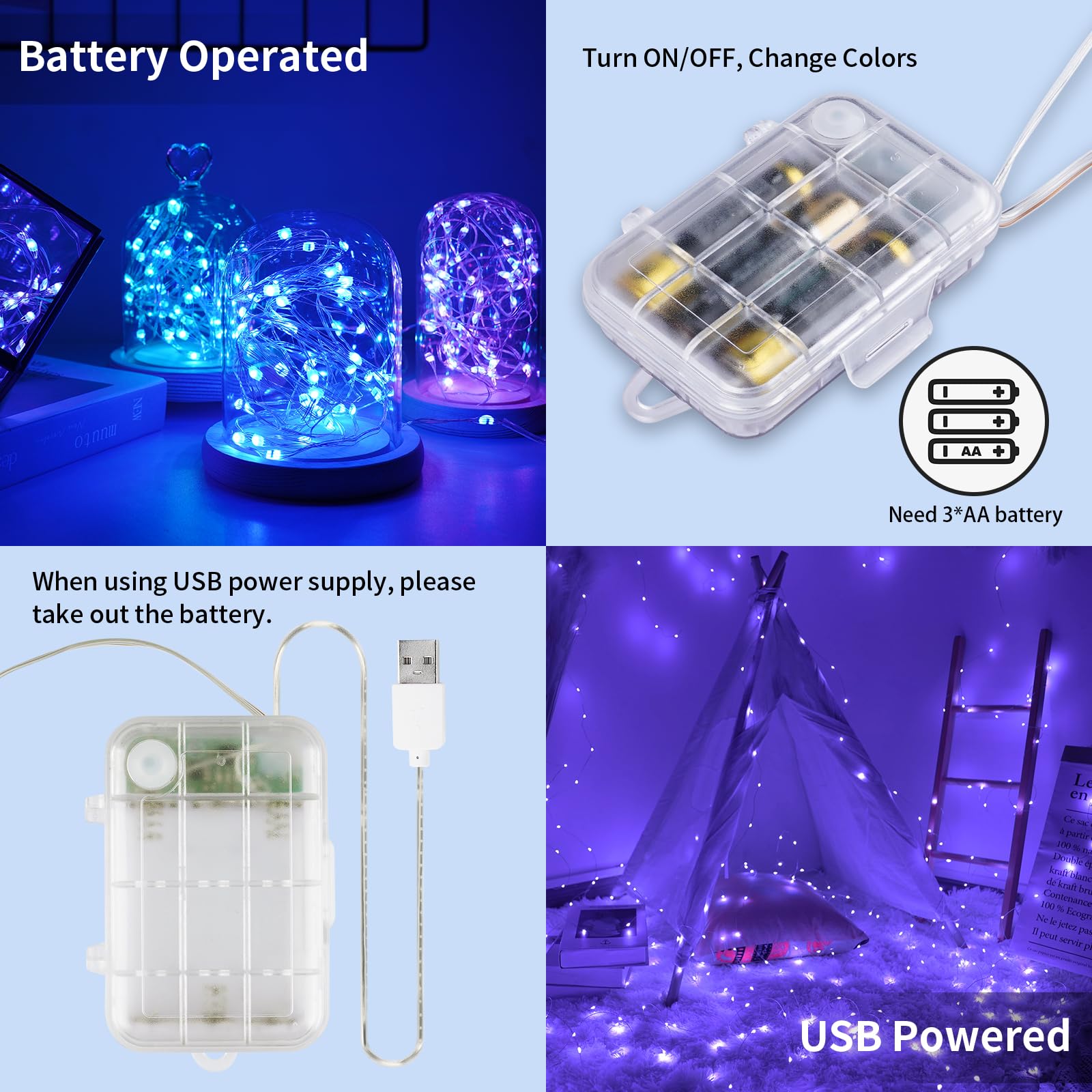 StarryEver 33ft 100LED Fairy Lights, 2 Pack 16.5ft RGB Color Changing String Lights with Remote Timer, Waterproof for Indoor Outdoor Decor