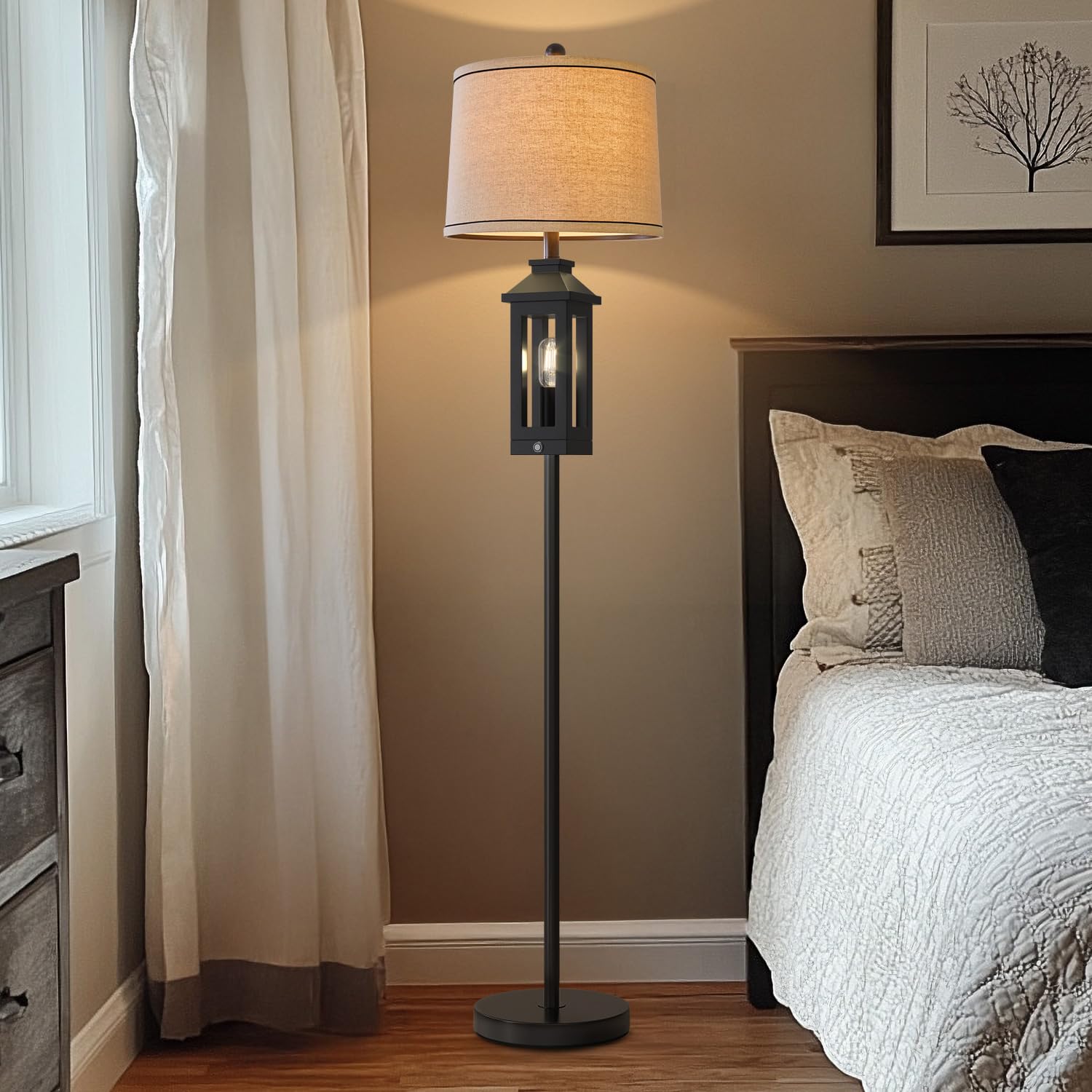 G-Safava 63&quot; Black Floor Lamp - Tall Standing Cage Shape Light For Living Room & Bedroom