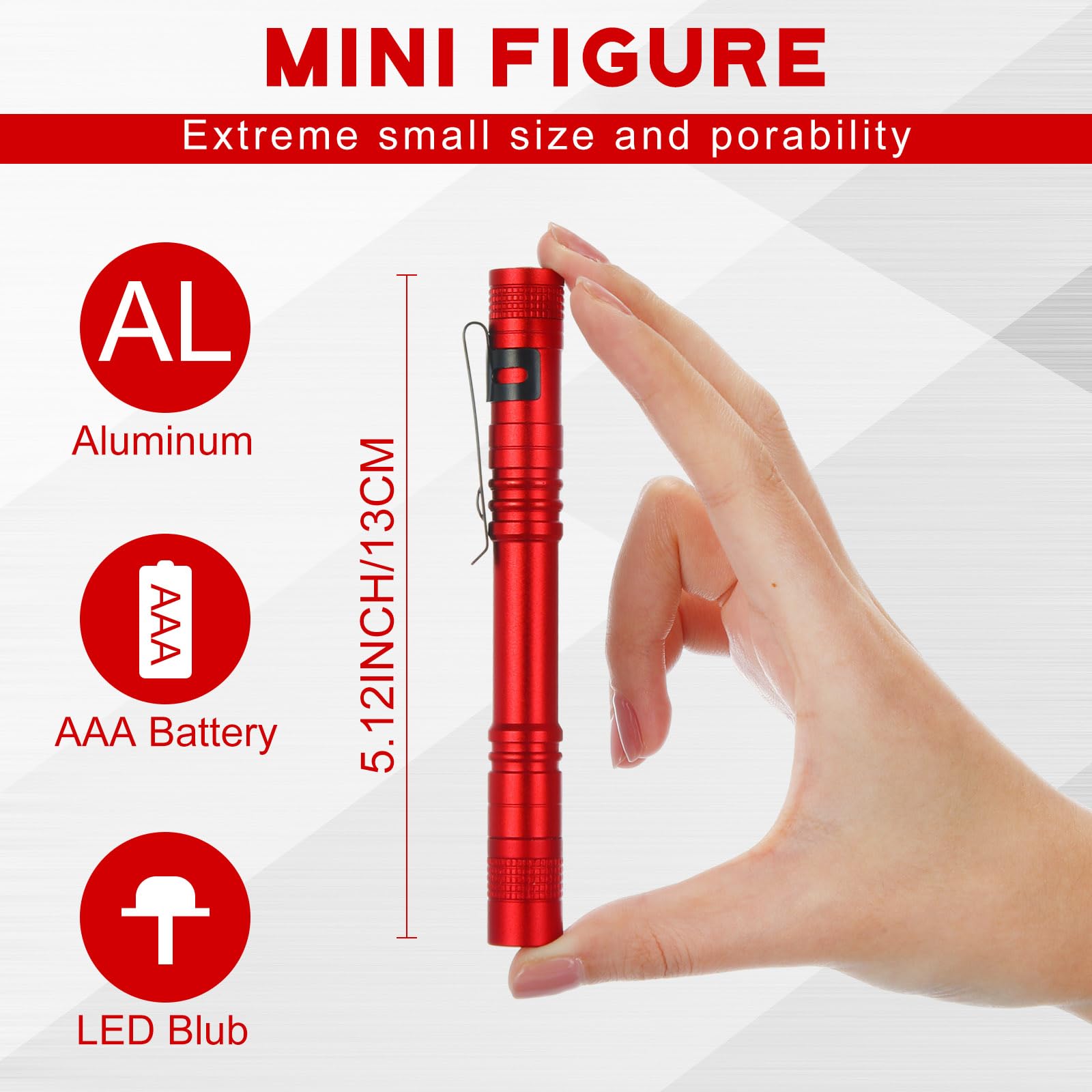 Hortsun Mini Pen Light Flashlights, 5.12 Inch, Aluminum, Red, 20 Pcs Pocket LED Torches for Gifts