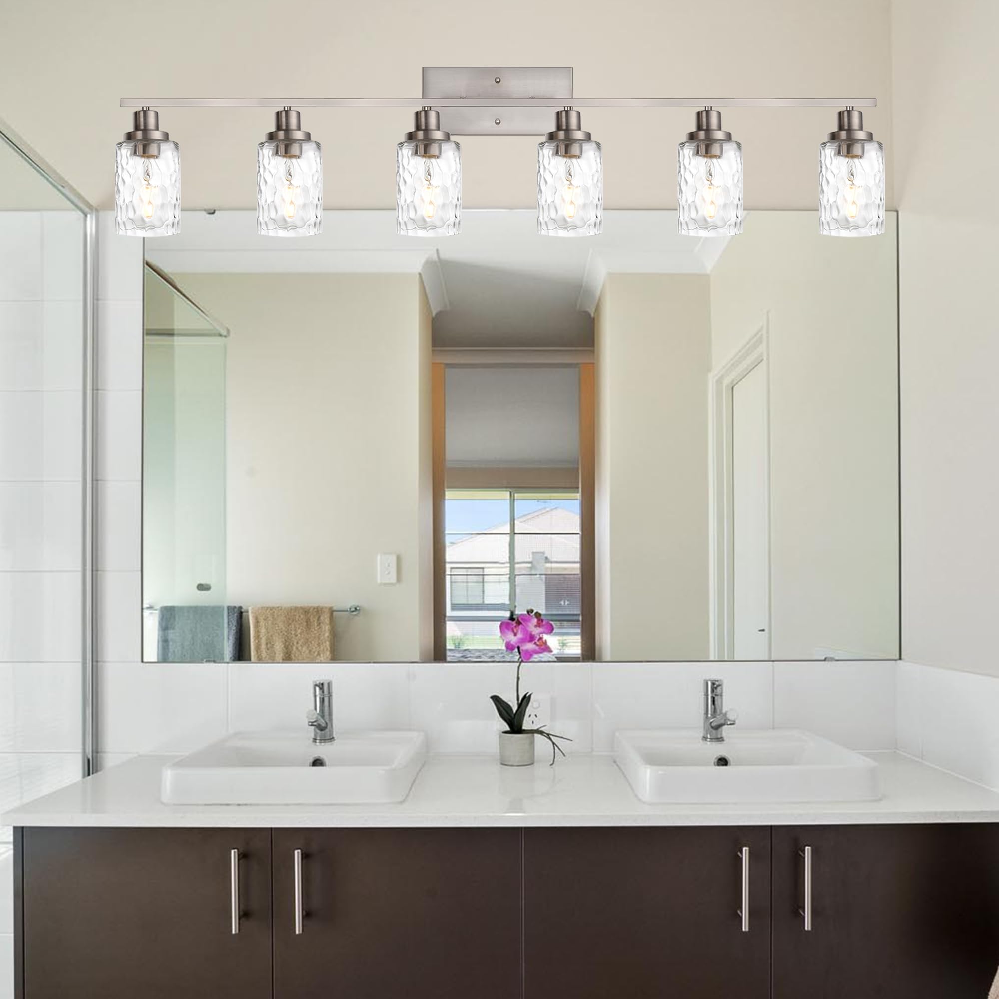 MELUCEE 6-Light Bathroom Vanity Light Brushed Nickel Industrial Wall Fixture Model 450A-6W-SN