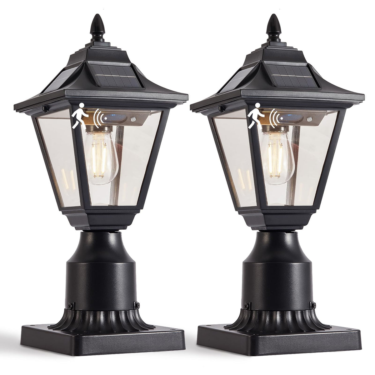 Dariisi Solar Post Light Fixtures 2 Pack, Motion Sensor Solar Lamp Post Lights With Pier Mount Base, Outdoor Waterproof Post Lan