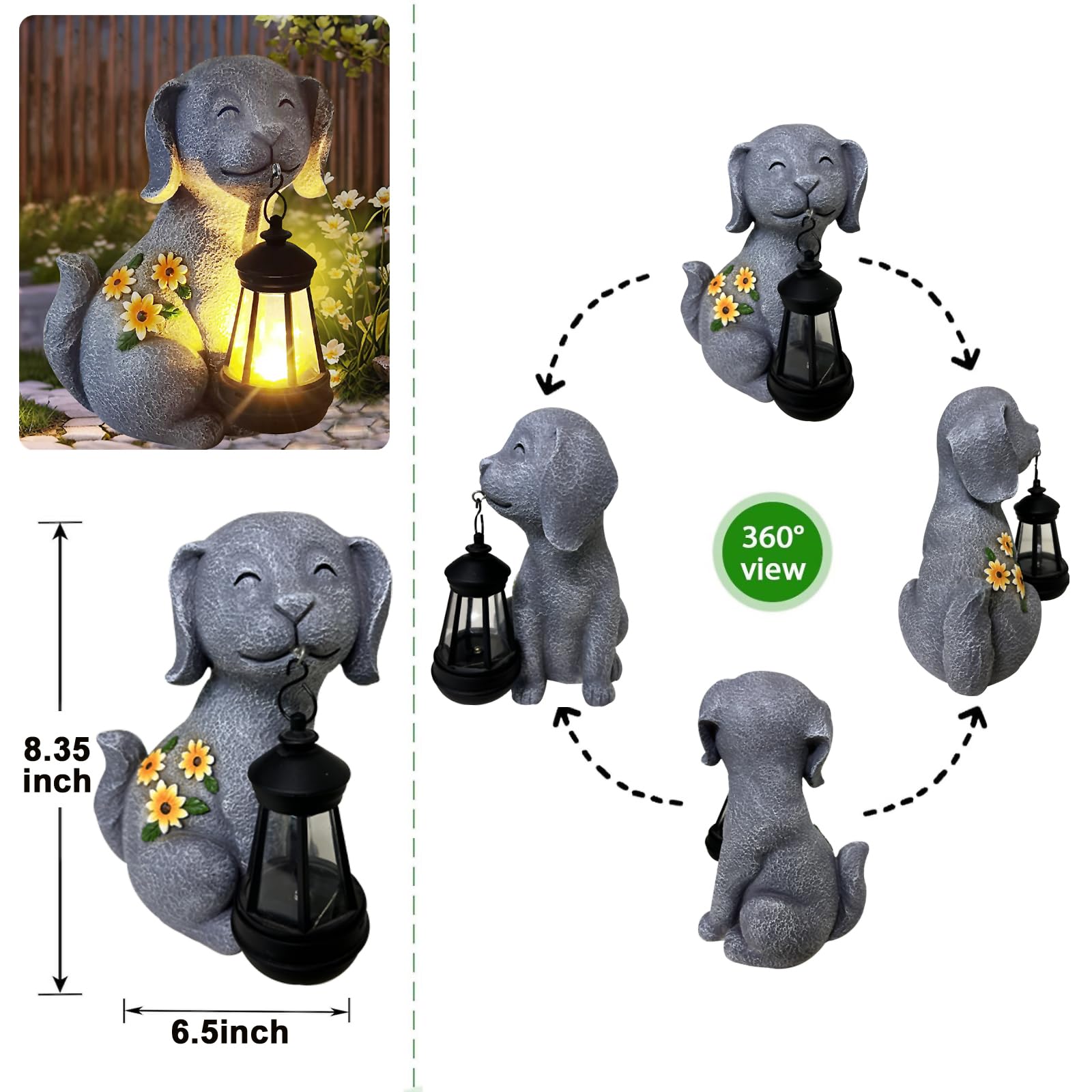 TSTGEE Solar Dog Garden Statues with Lantern Lights - Gray Outdoor Decor for Yard, Patio, and Garden - Perfect Gifts for Dog Lovers