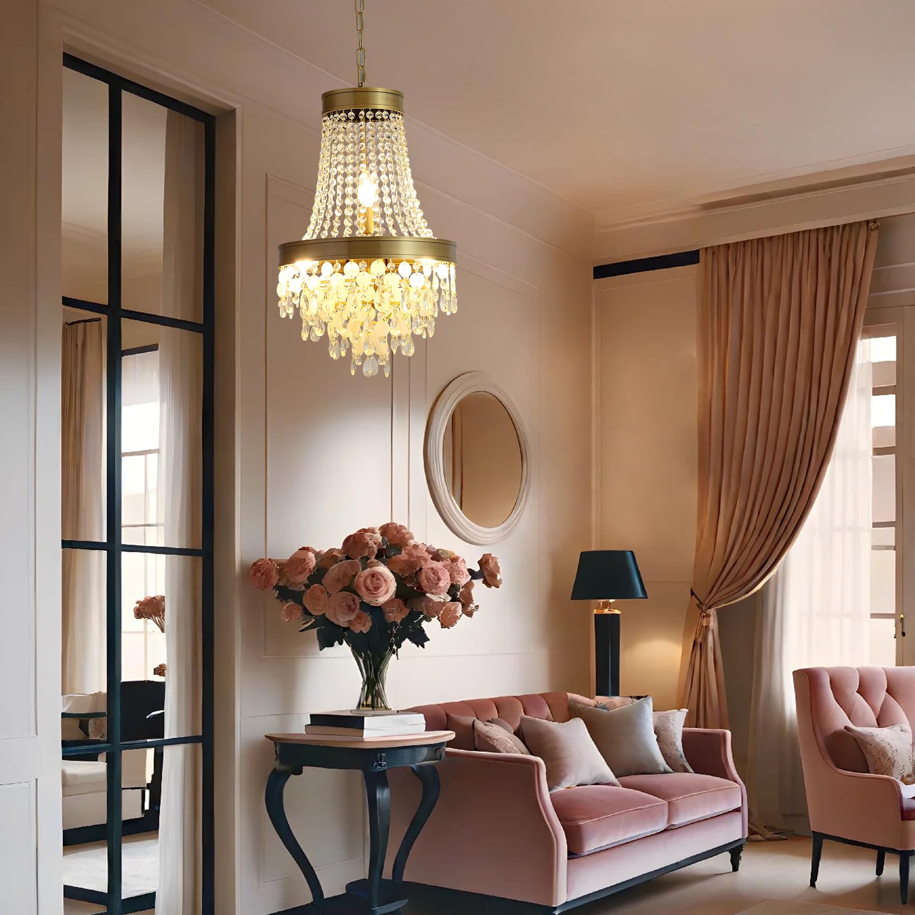 Tribillion 24'' Capiz Shell Chandelier Dining Room Chandeliers Bathroom Pendant Light 6 Light Coastal Ceiling Hanging Light For