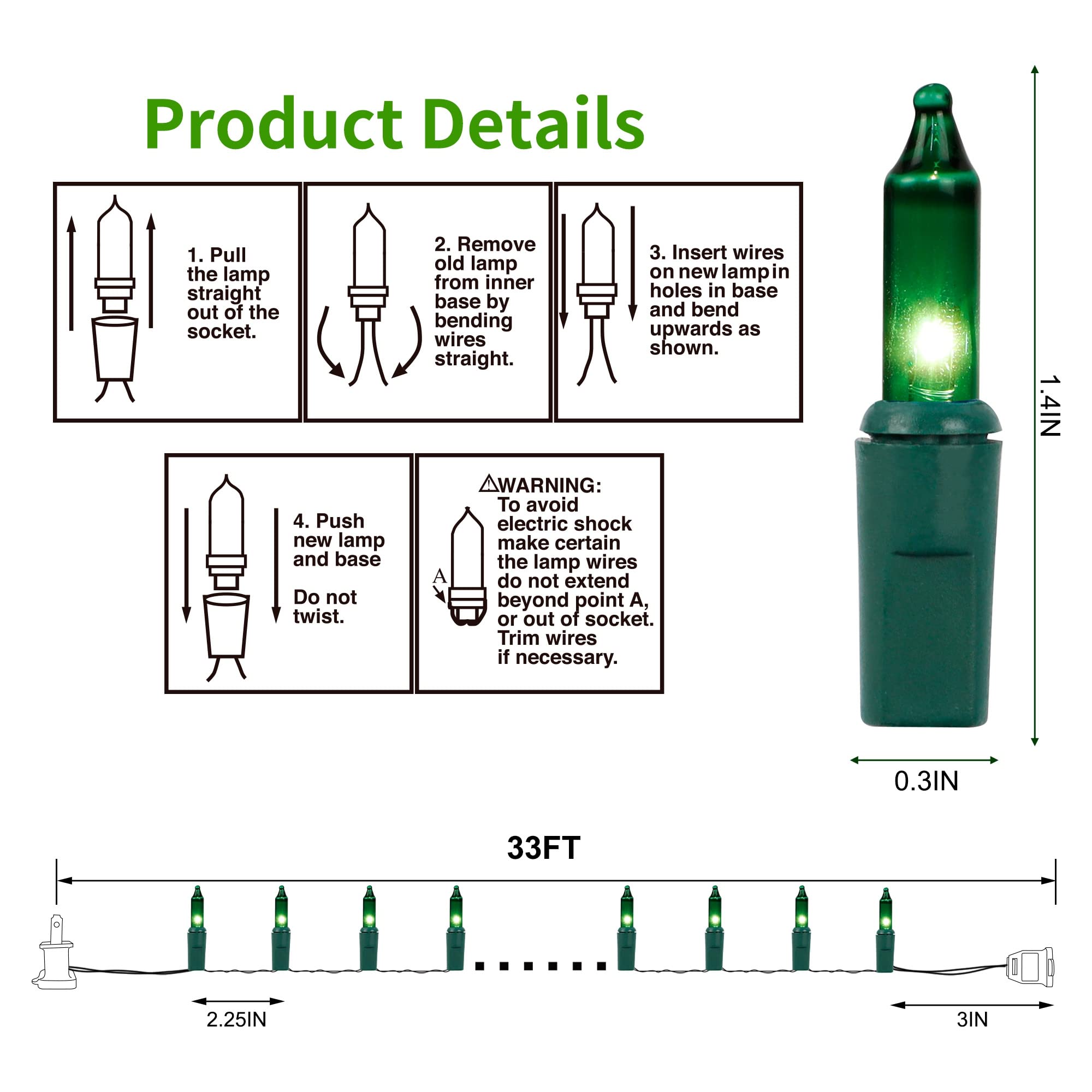 3 Sets Christmas Lights, 150 Count 33 Ft Each Mini String Lights, Green Wire Fairy Lights, 120V Ul Certified Connectable St Patr