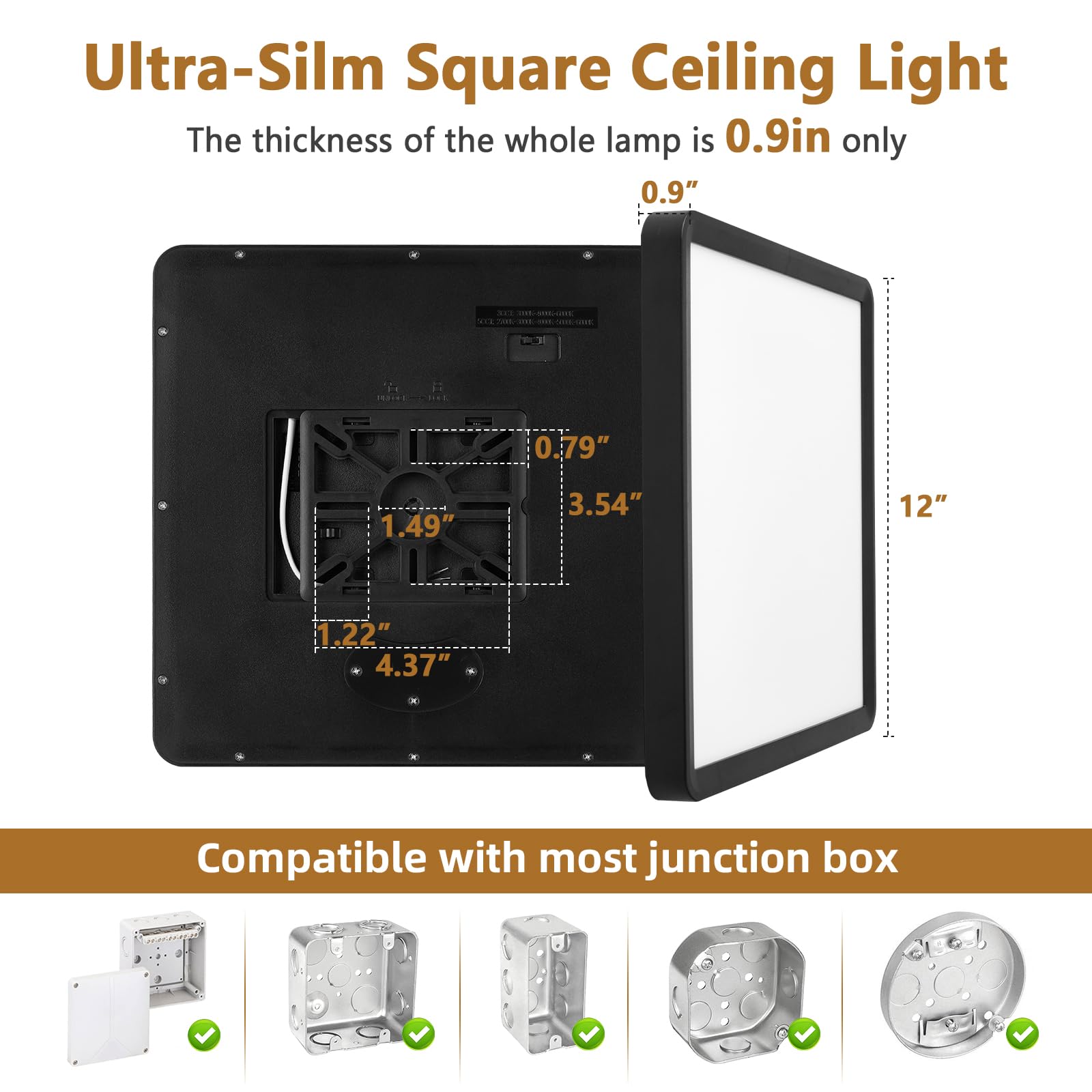 Tlz Tlz Lighting 12 Inch 6Pk Square Led Flush Mount Ceiling Light  30W  3000Lm 3000K/4000K/6000K Cct Selectable  Square Led Flat Panel Ceiling Light Fixture For Bedroom Kitchen Living Room (Black)