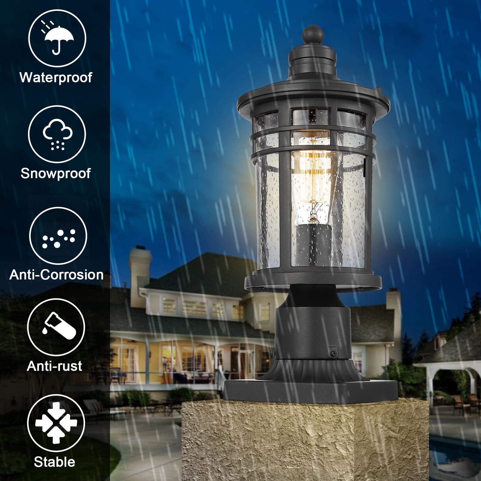 Darkaway Outdoor Post Lights - Waterproof Aluminum Lamp, Medium Size, Black, Model 6X20P BK, Ideal for Patio & Yard Lighting