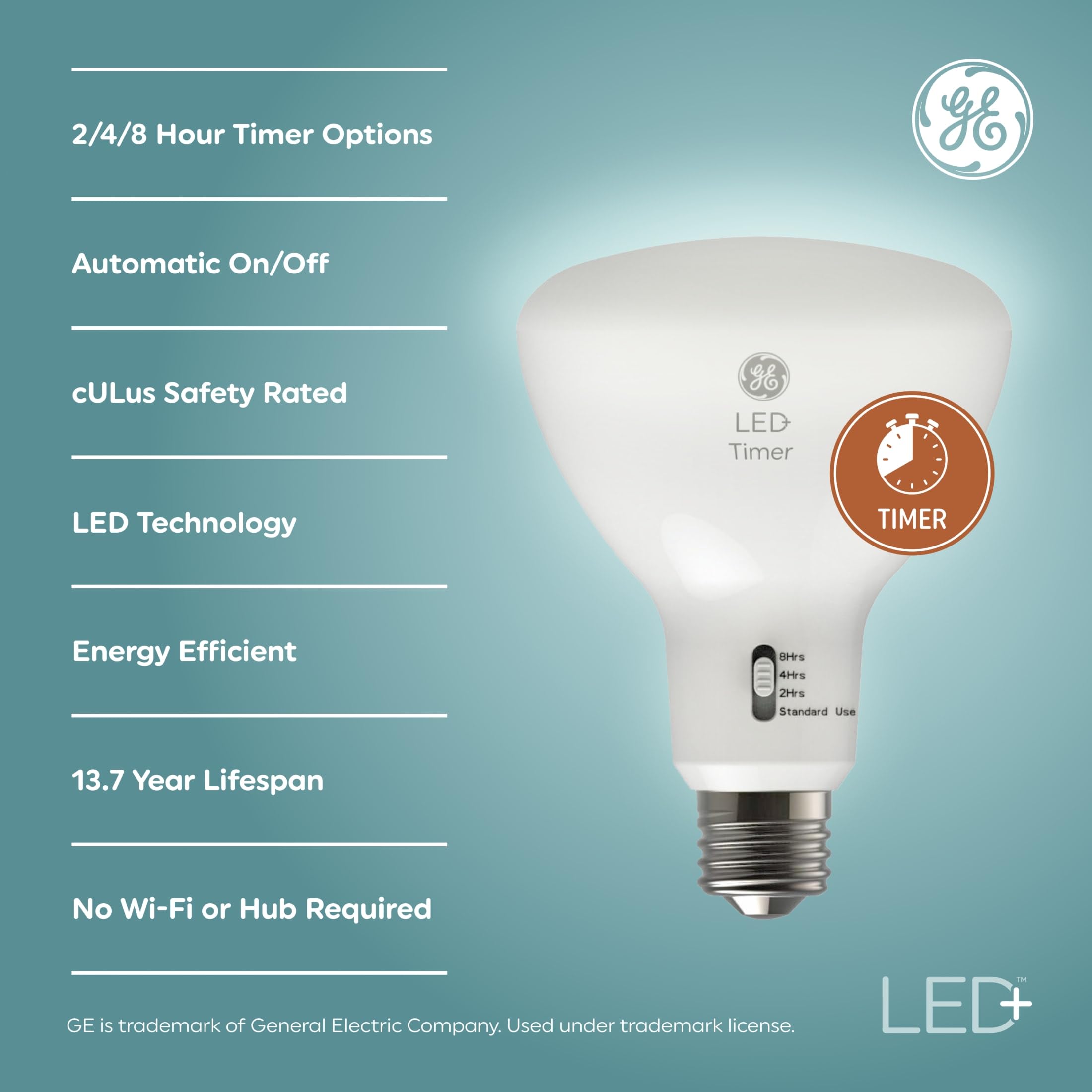 Ge Led+ Timer Br30 Led Light Bulbs, Built-In Automatic Indoor Timer Light, 8W, Soft White (1 Pack)