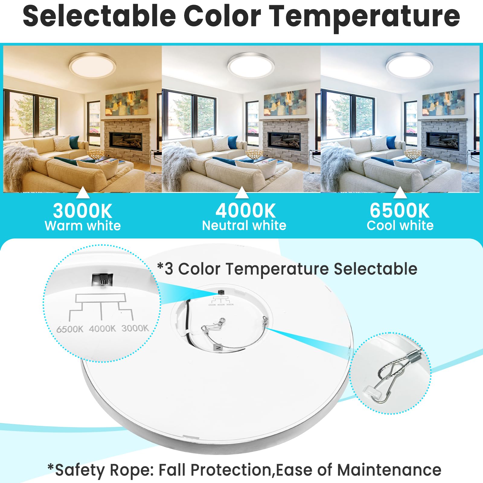 libtit 16 Inch Flush Mount LED Ceiling Light Fixture, 36W 3600lm, Brushed Nickel, 3000K/4000K/6500K Adjustable, 2 Pack