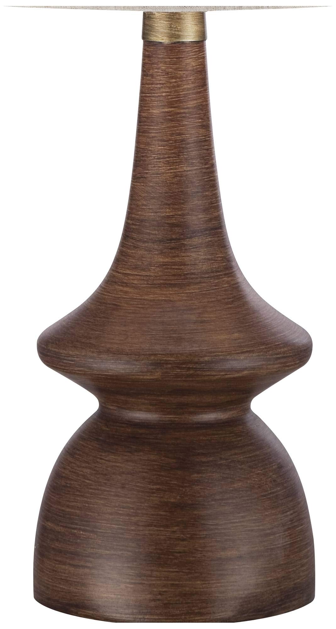 360 Lighting Mid Century Modern Table Lamp 24" High, Walnut Faux Wood with Off White Linen Shade, Model 4C512, Ideal for Bedroom or Office
