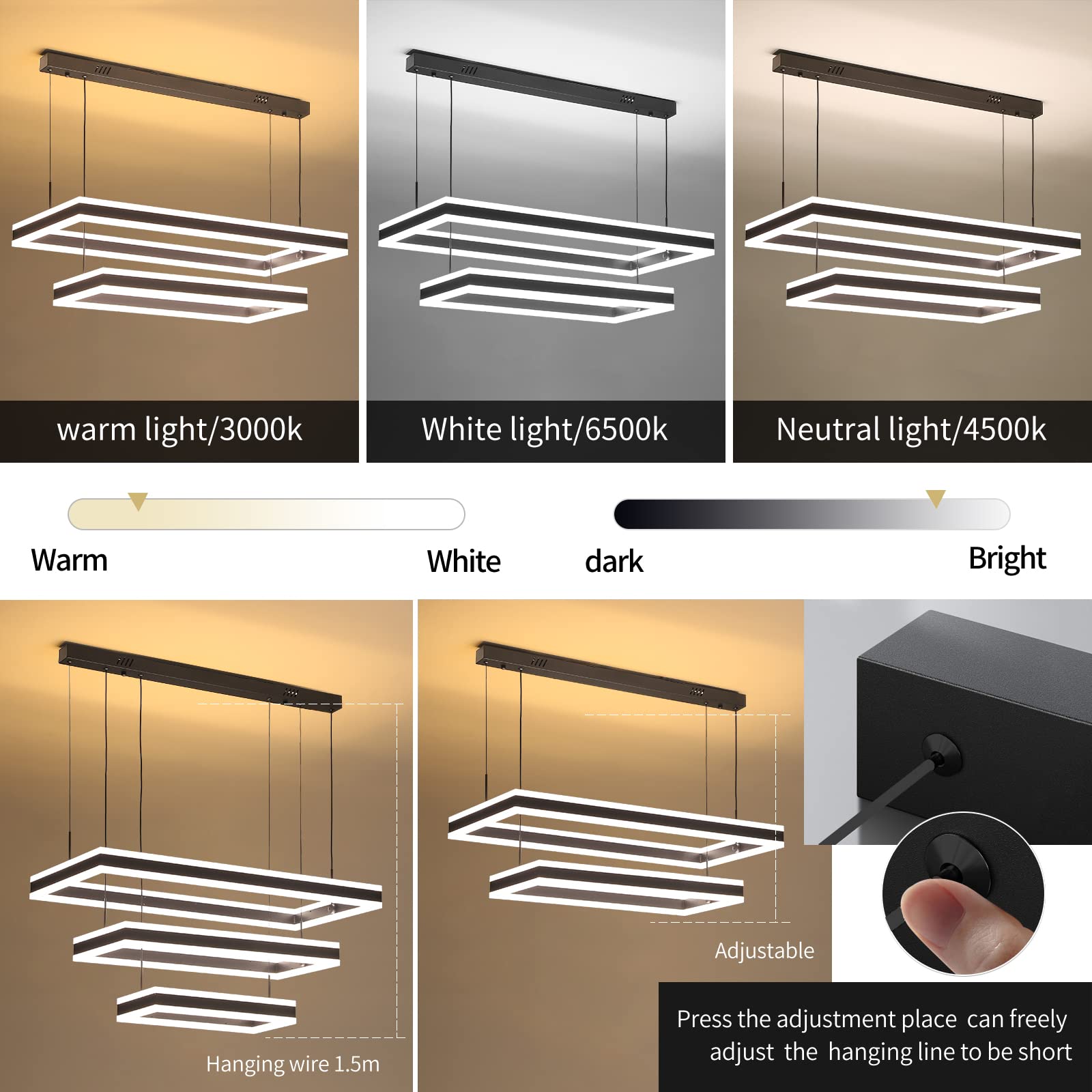Matven Modern LED Chandelier Pendant Lights, Dimmable, Black, 40CM/60CM, Aluminum for Dining Room, Living Room, Bedrooms