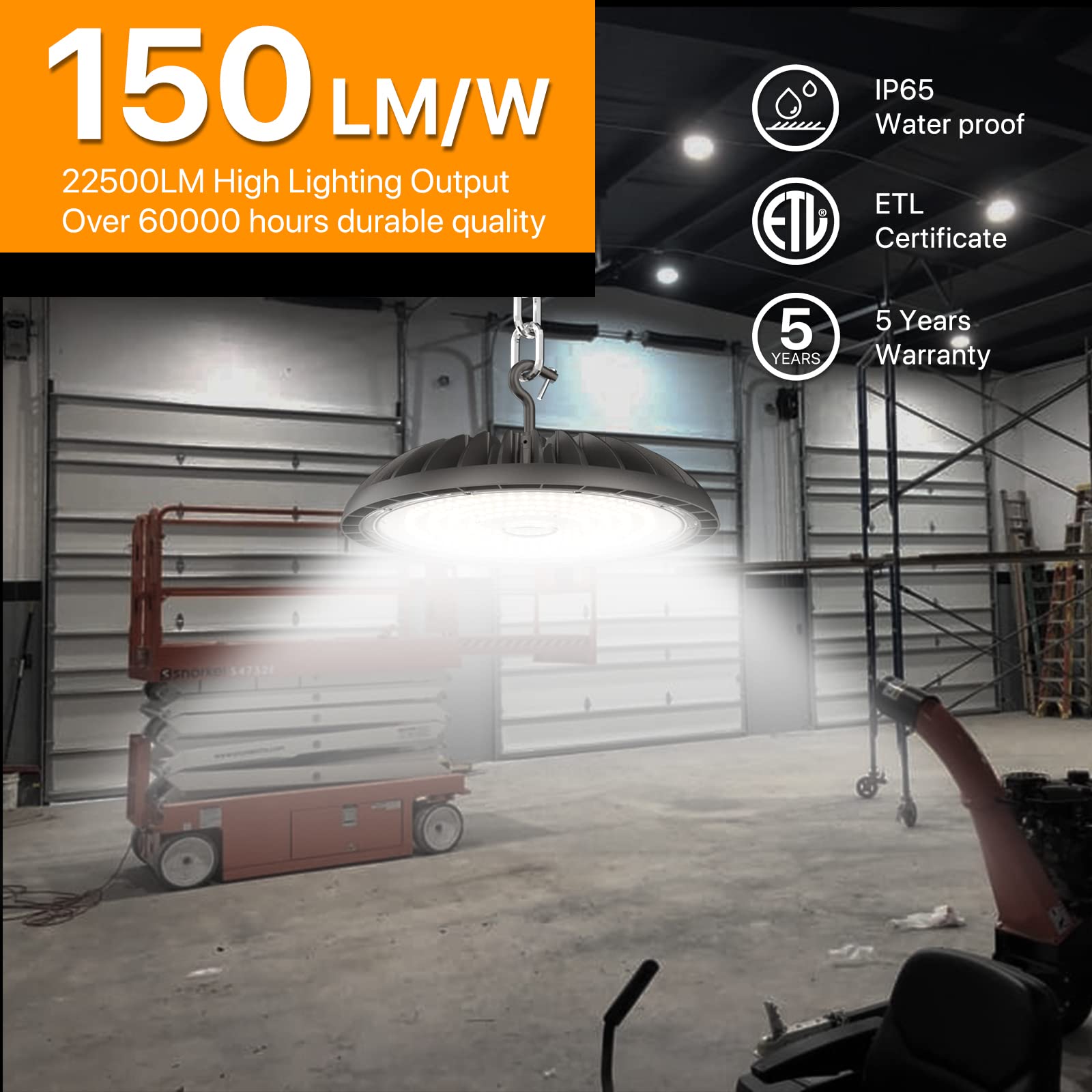 Demilare Led High Bay Light 150W, 5000K Bright High Bay Led Lights 22500Lm, Durable Ufo Bay Lighting (150Lm/W) For Workshop, Garage, Barn