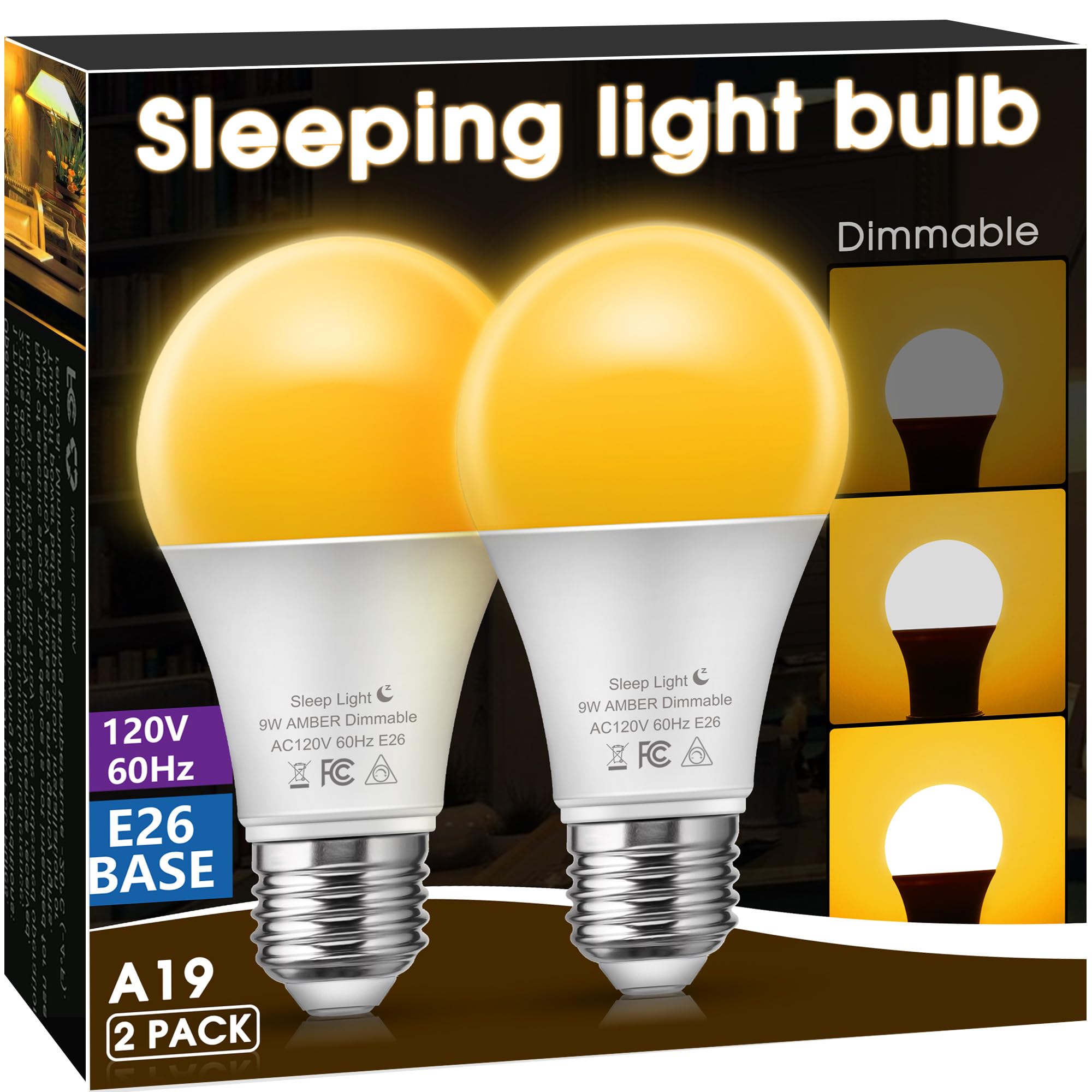 Amber Light Bulb - Dimmable Soft Warm Light Bulbs 9W A19 E26 Base Night Light Bulb, No Blue Lights, Ideal For Sleep, Bedroom, Nu