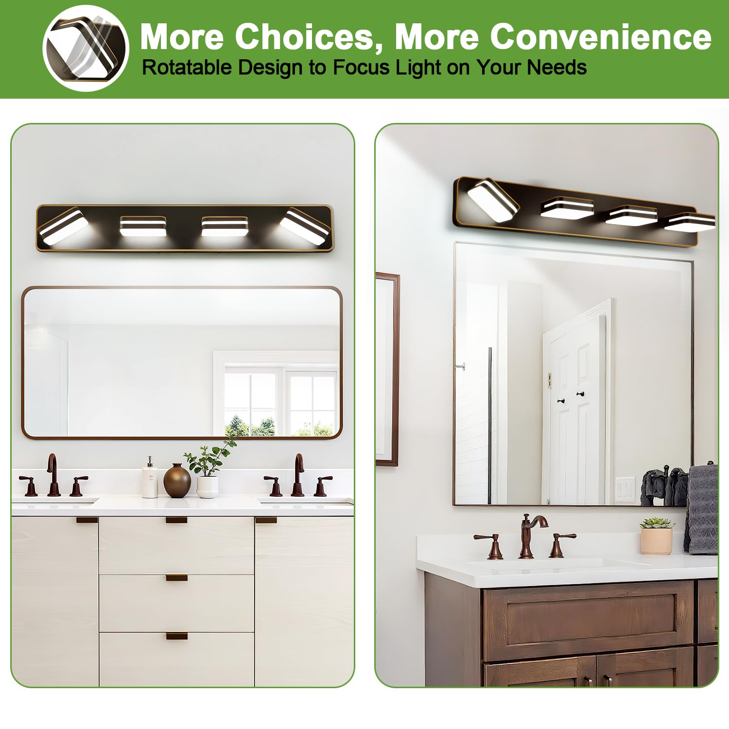 1600Lm Led Modern Bathroom Vanity Light Fixtures  360?Rotate Acrylic Brown And Gold Vanity Lights For Bathroom  Modern Wall Lighting Fixtures Over Mirror Kitchen Living (Natural White Light 5000K)