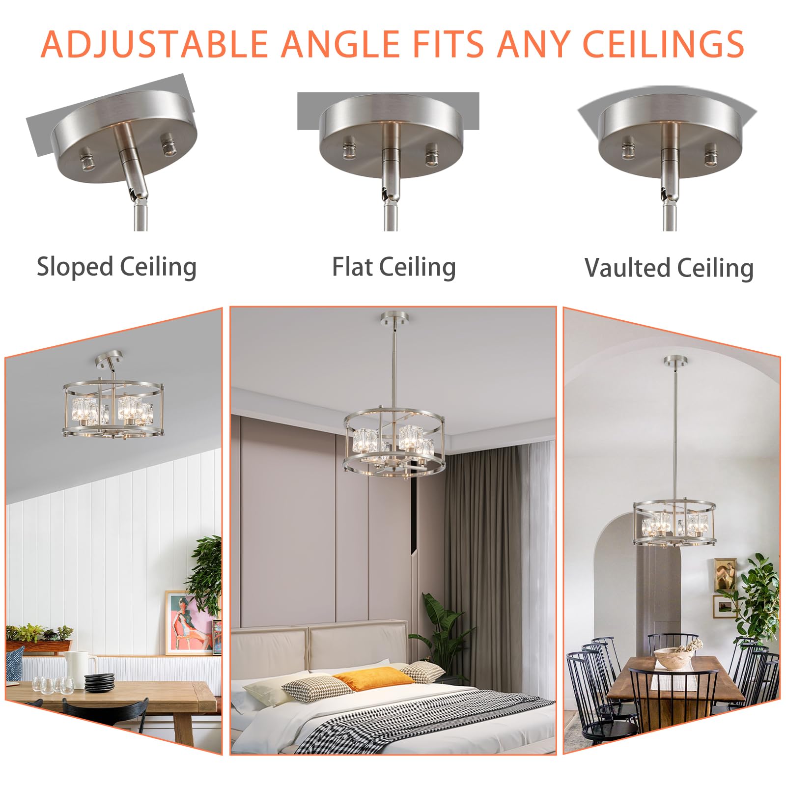 Majhoiw Brushed Nickel Ceiling Light Modern 4-Light Pendant Lighting Fixture 15.7'' Adjustable Height Chandeliers With Glass Lam