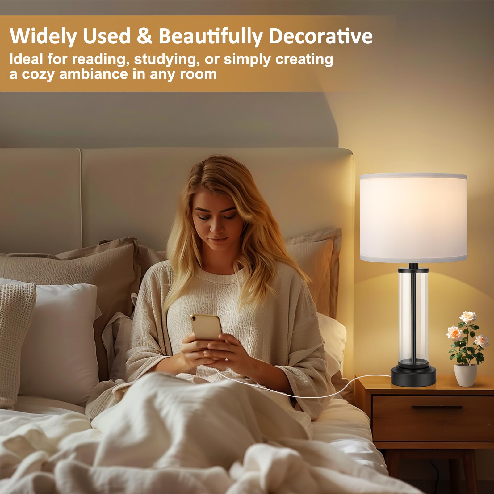 Black Bedroom Lamps Set Of 2 - Touch Bedside Lamp For Night Stands With Usb C+A, 3 Way Dimmable Nightstand Table Lamps For Livin