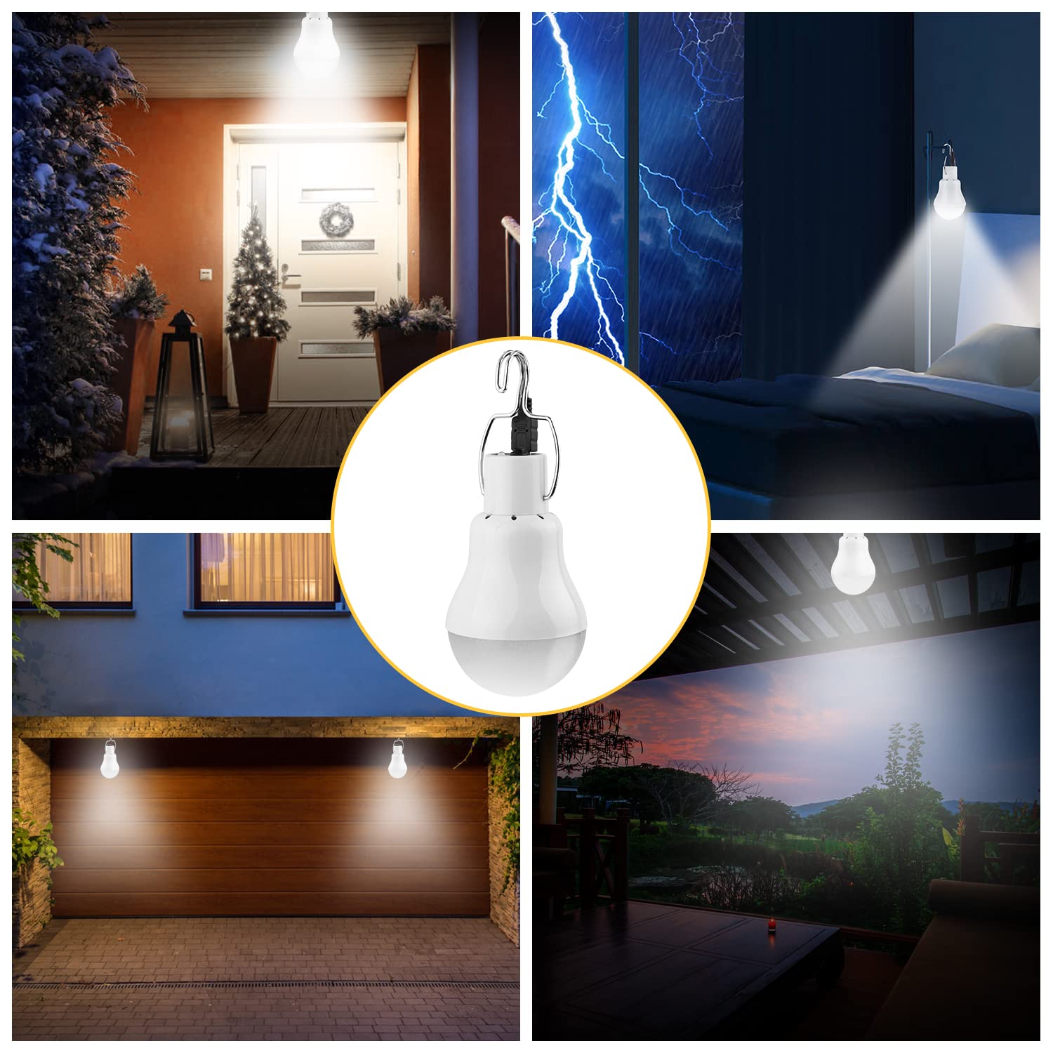 Solar Rechargeable Light Bulbs 2Pcs, 11.31Ft Cables*2, 130Lm, 3W, Indoor/Outdoor Emergency Chicken Coop & Shed Lights, Led Campi