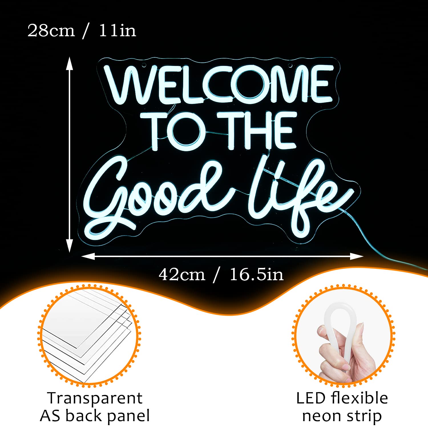 LISIGNVE Neon Sign LED Light - Dimmable USB Powered, 16.5’’x11’’, Ice Blue, Welcome To The Good Life, Decorative Light for Kids Room, Bar