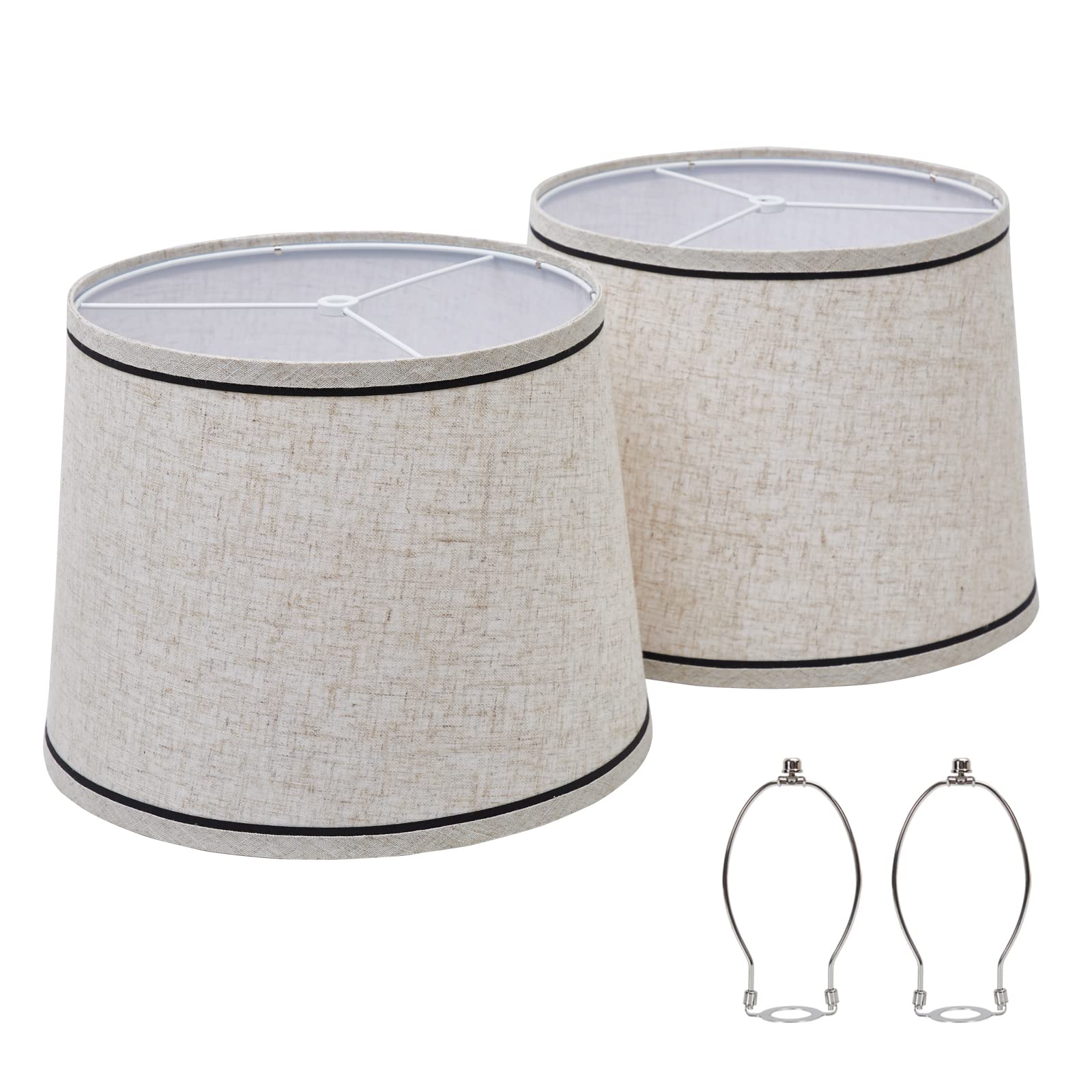 Luvkczc Drum Lampshades Set of 2, Fabric, 13in Top x 11in Bottom x 10in High, Natural Linen, Beige02, Model Lampshades