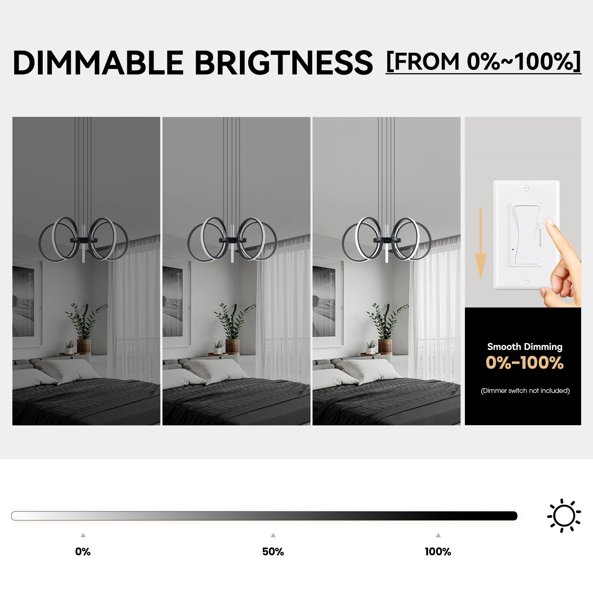 Mayful Modern Led Chandelier, Black Pendant Light With 5 Rings, Adjustable Height Modern Chandeliers For Dining Room Living Room