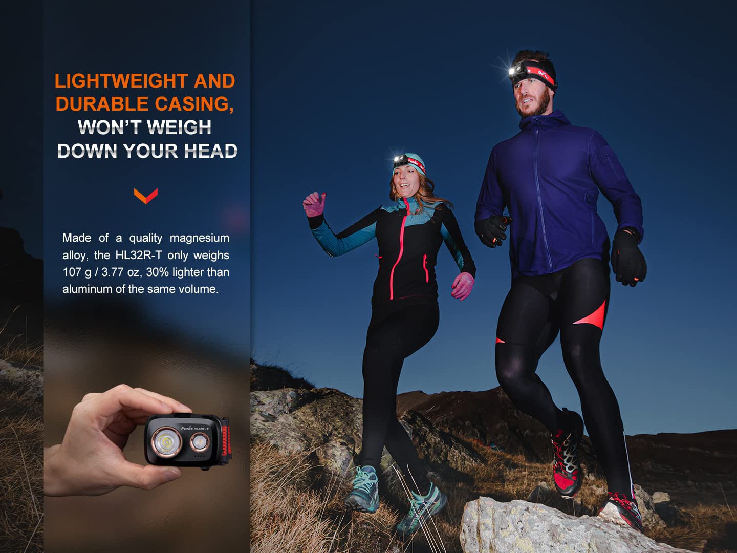 Fenix Hl32R-T Trail Running Headlamp, 800 Lumen Usb-C Rechargeable Lightweight Bright With Spotlight And Floodlight Dual Beam An
