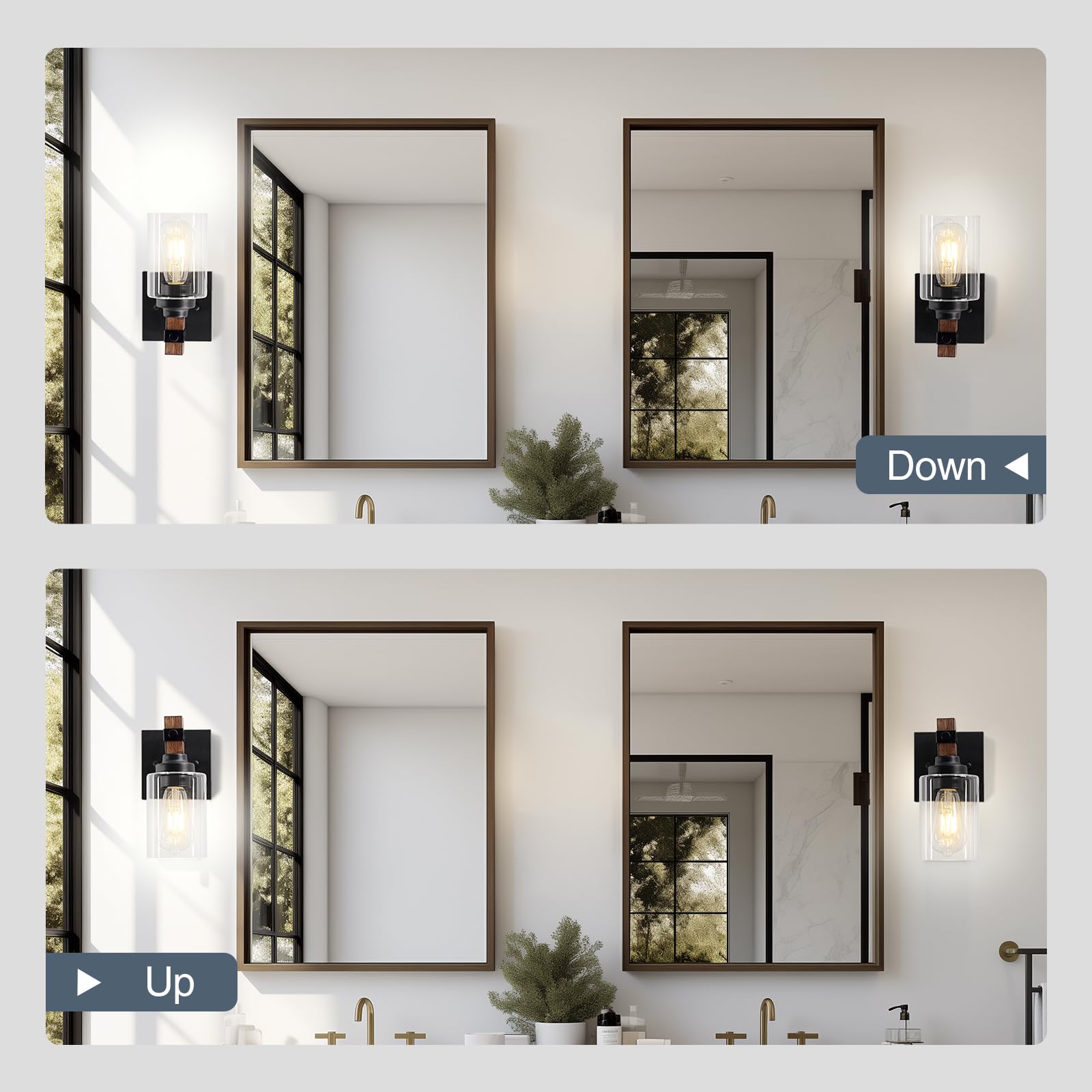 Floresita 2-Pack Wired Wall Sconces, Glass Shade, Round-Wired, Model 4001YSBD for Bedroom, Bathroom, Living Room