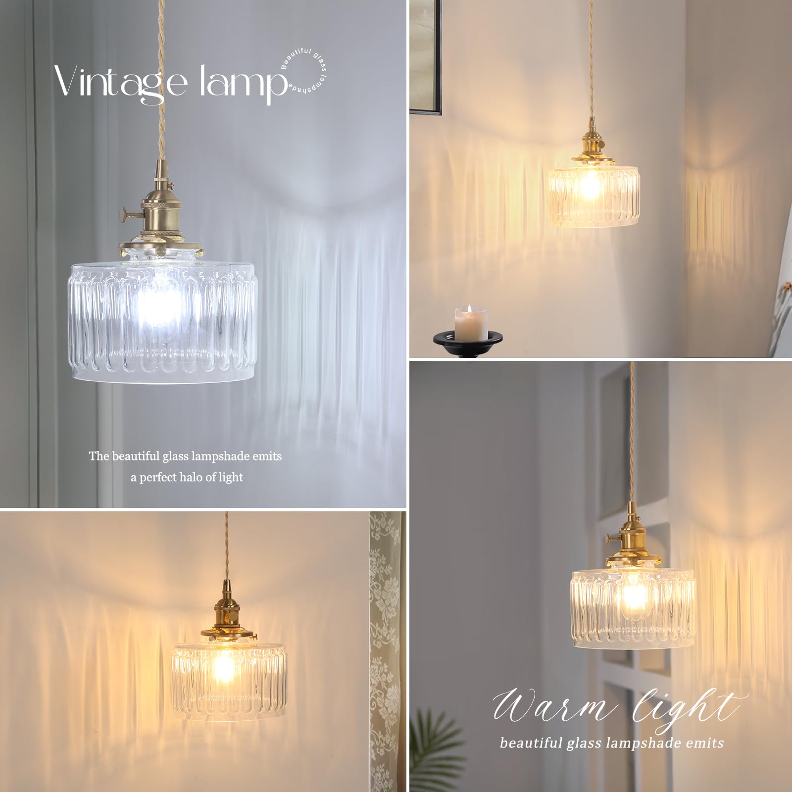 Shenmoyl Vintage Wall Sconce Lamp, Clear Striped Glass, Adjustable Chain, Hardwired, Model 1-944, Gold