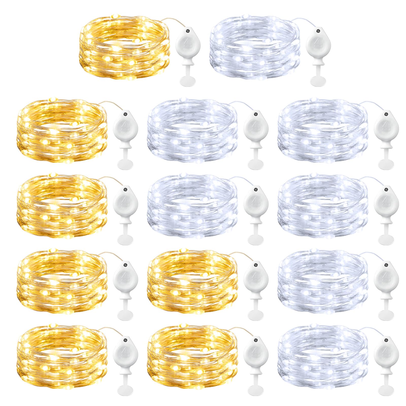 Brightown 14 Pack Warm White and White LED Fairy Lights Battery Operated String Lights  7ft 20LED Waterproof Silver Wire String Lights  Firefly Starry Moon Lights for Mason Jars DIY Christmas Wedding