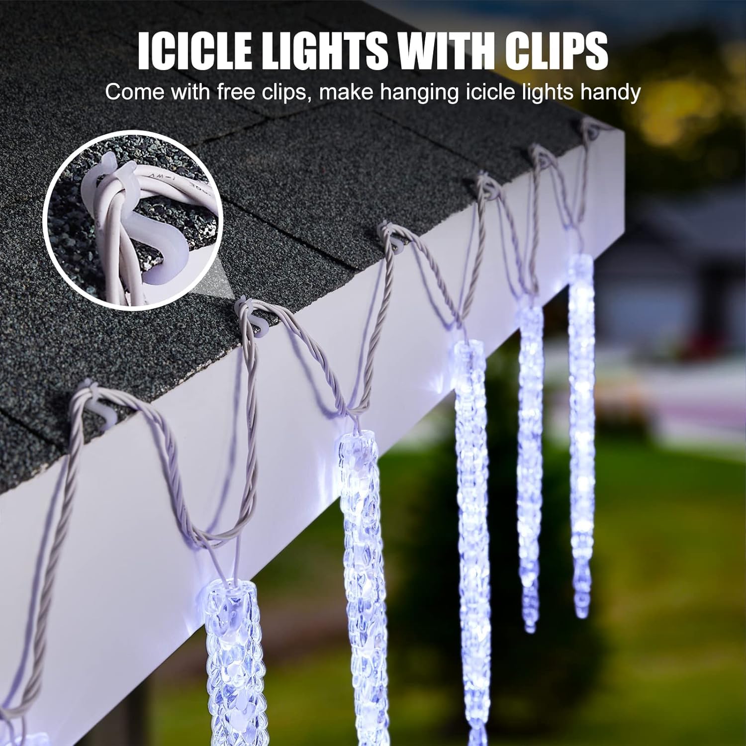 Brightown Icicle Lights 100 LED 13.5ft Waterproof Christmas Lights - 20 Tubes, Cool White, Model JT-EL/FC300V0400-l3
