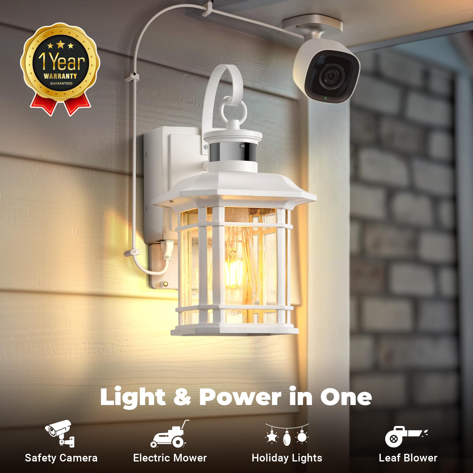 Opaxis White Outside Lights For House With Gfci Outlet  3 Modes Motion Sensor Porch Light With Outlet  Aluminum Dusk To Dawn Exterior Lighting Fixtures  For House  Porch  Garage