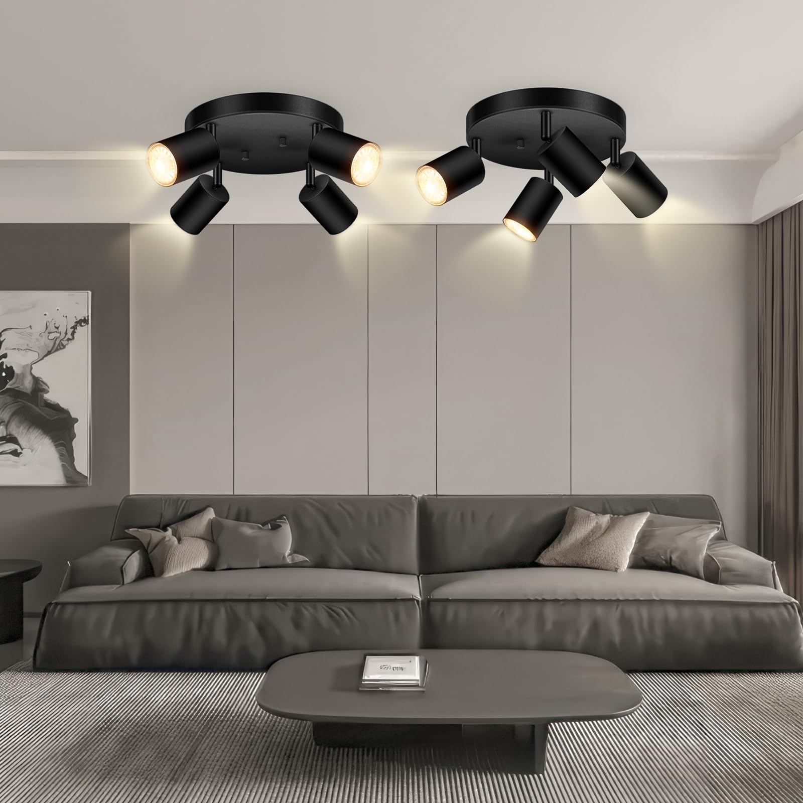 4 Light Track Lighting Fixtures Ceiling  Matte Black Round Directional Ceiling Spotlight  Gu10 Flush Mount Track Fixture  Adjustable Modern Led Track Lights For Kitchen/Living Room  Bulb Not Included