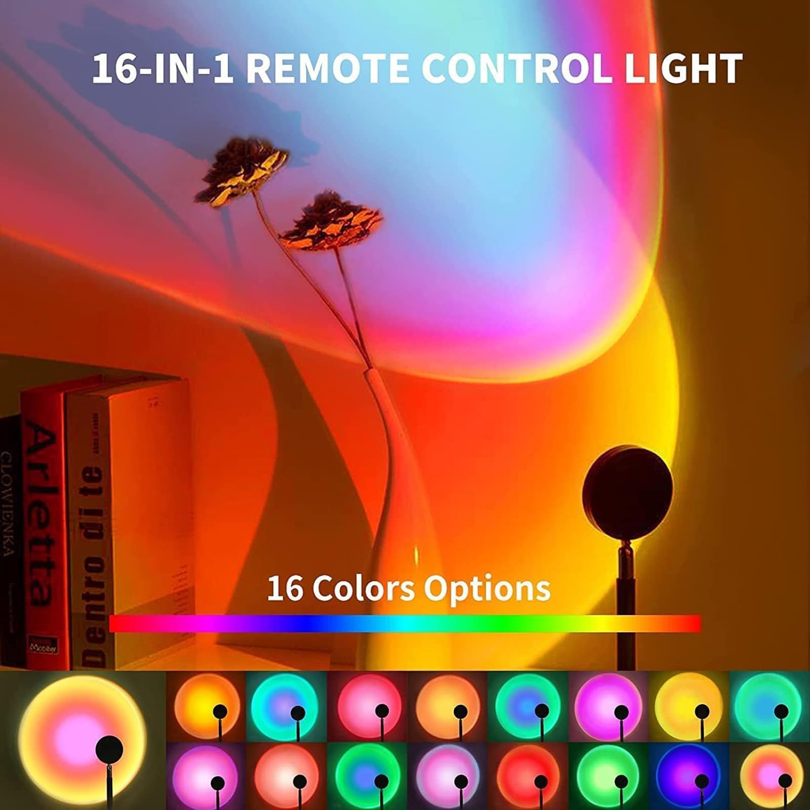Sunset Projection Lamp,16 Colors Projector Lights Rotation Rainbow Projection Lamp 180 Degree Usb Charging Lighting, Romantic Su