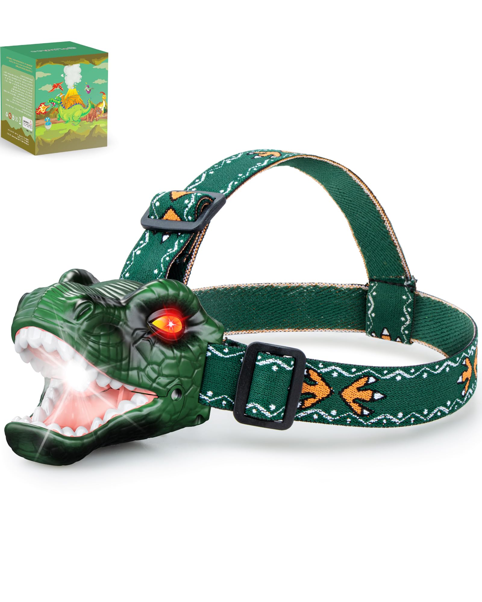 Niovexium LED Dinosaur Headlamp for Kids, Childrens Toy Flashlight T-Rex Dinosaur Toys for Age 3 4 5 6 7 8 9 Years Old Kids, Ca