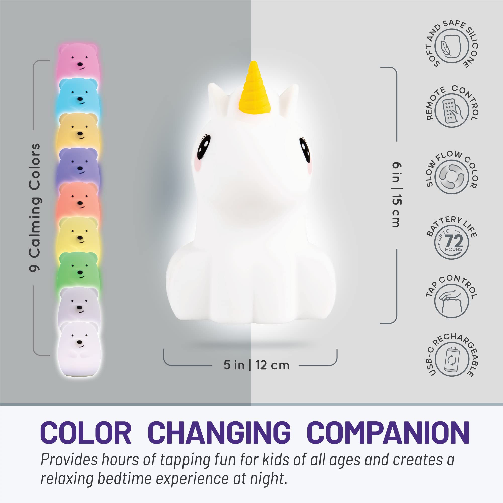 Lumipets Unicorn Night Light, Silicone Kids Lamp, Multicolor, Model JL-323, Cute Nursery Light for Toddlers and Babies