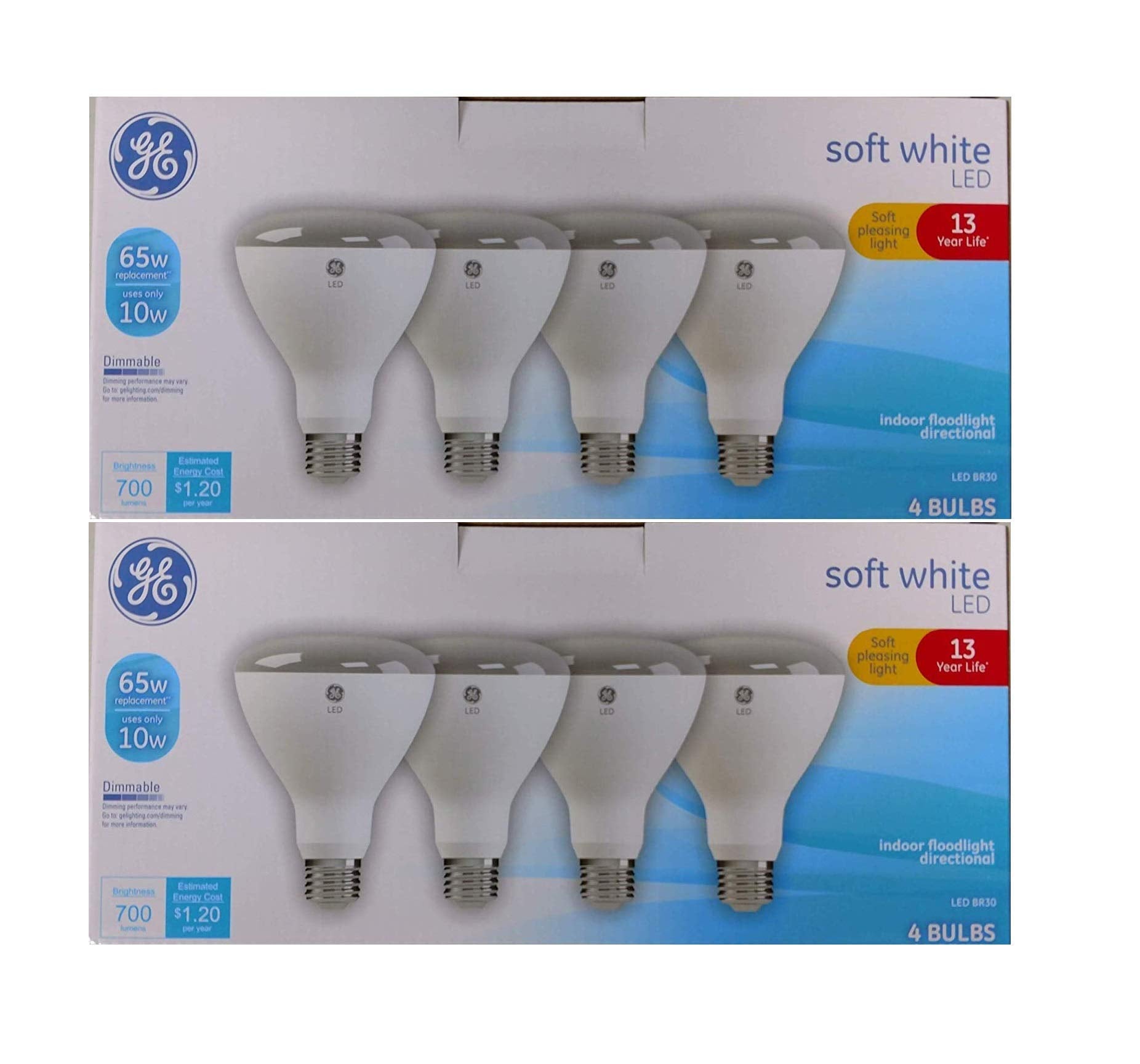 Ge Led Br30 Indoor Floodlight Bulb (8 Pack) - Energy Star Certified, Soft White, 10W
