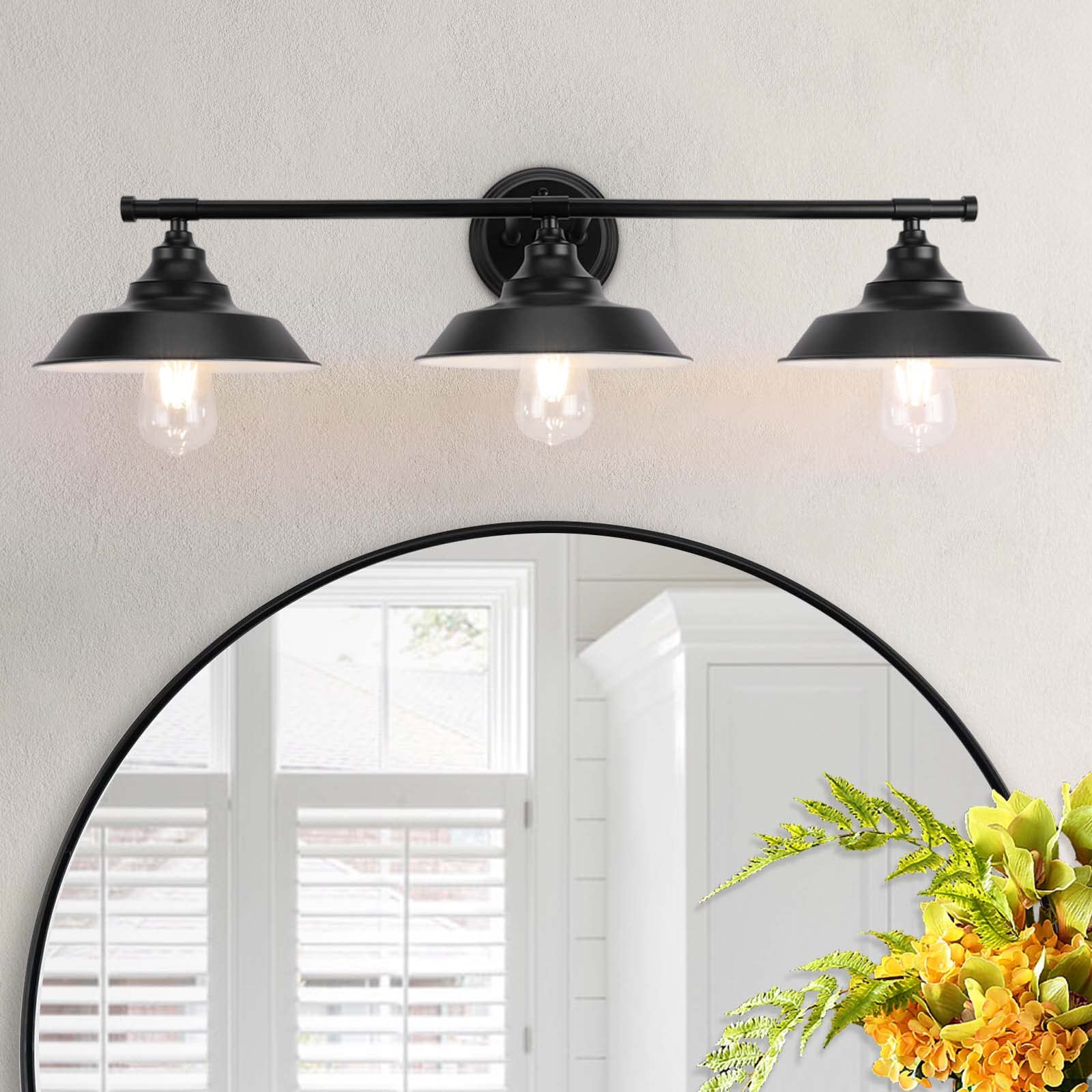 GoYeel Bathroom Vanity Light - Matte Black 3-Light Rustic Industrial Wall Sconce Fixture, Iron Material for Dressing Table